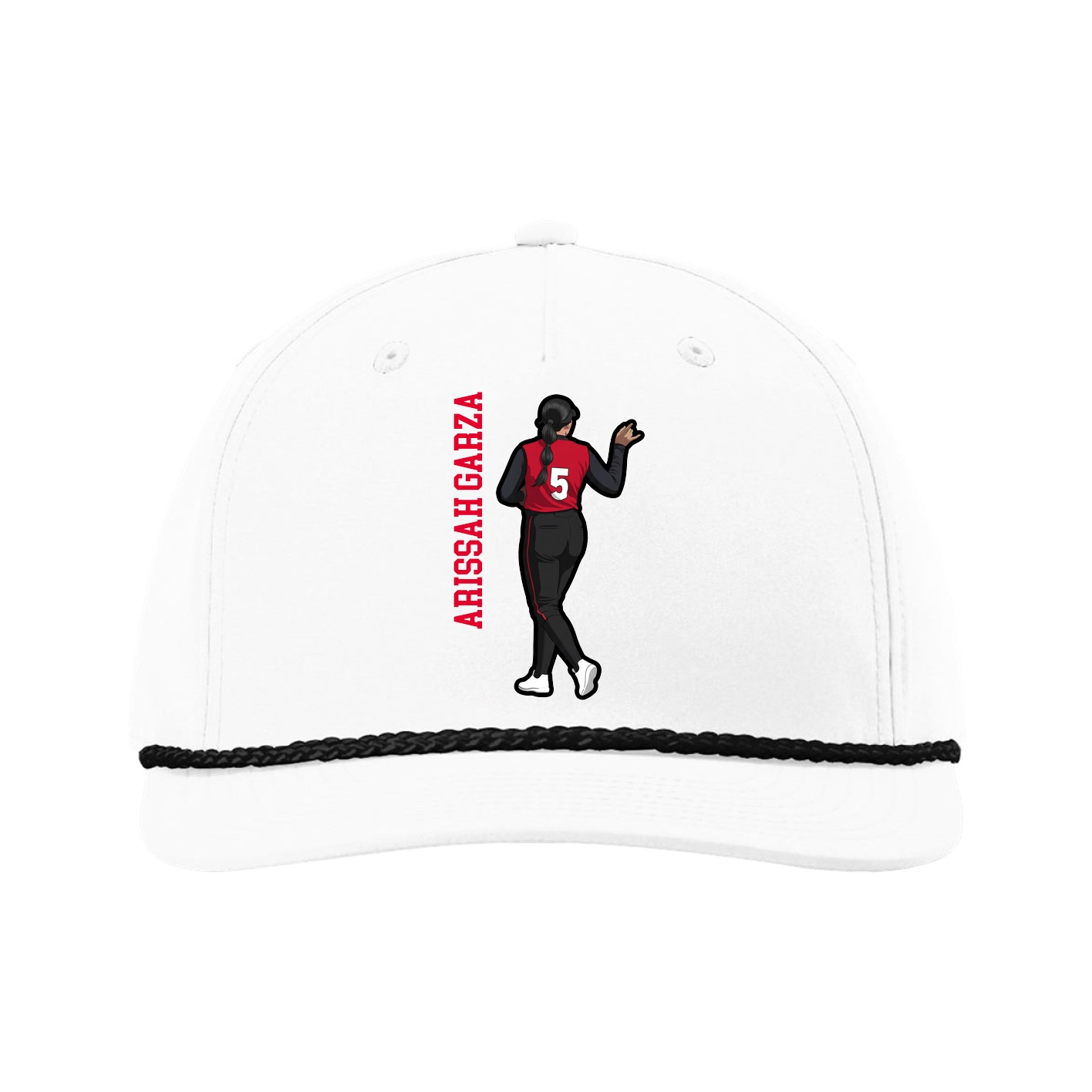 Five-Panel Classic Rope Cap — Name Vertical in White