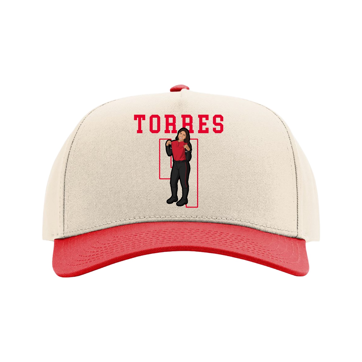Full Fabric Five-Panel Champ Cap — Shirsey in Cream/Red