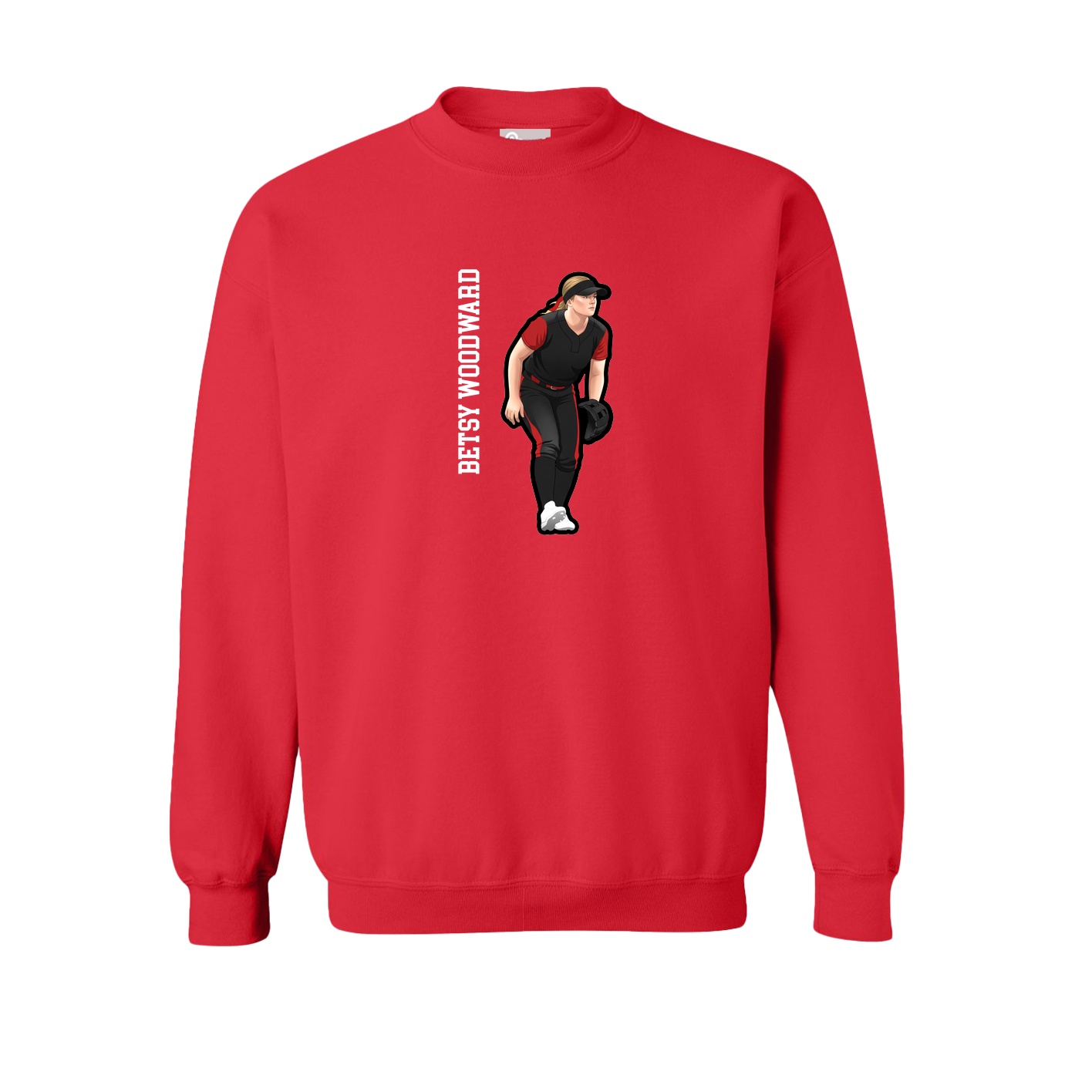 Fleece Crew — Name Vertical in Red