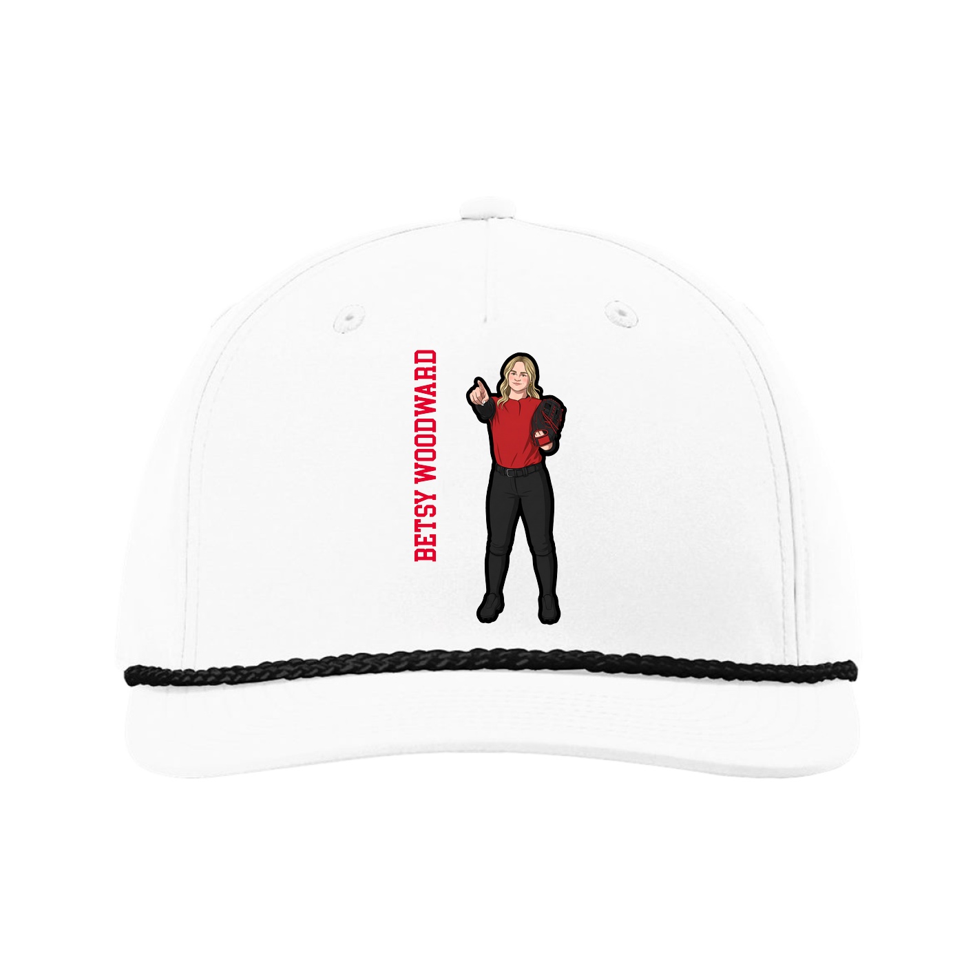 Five-Panel Classic Rope Cap — Name Vertical in White