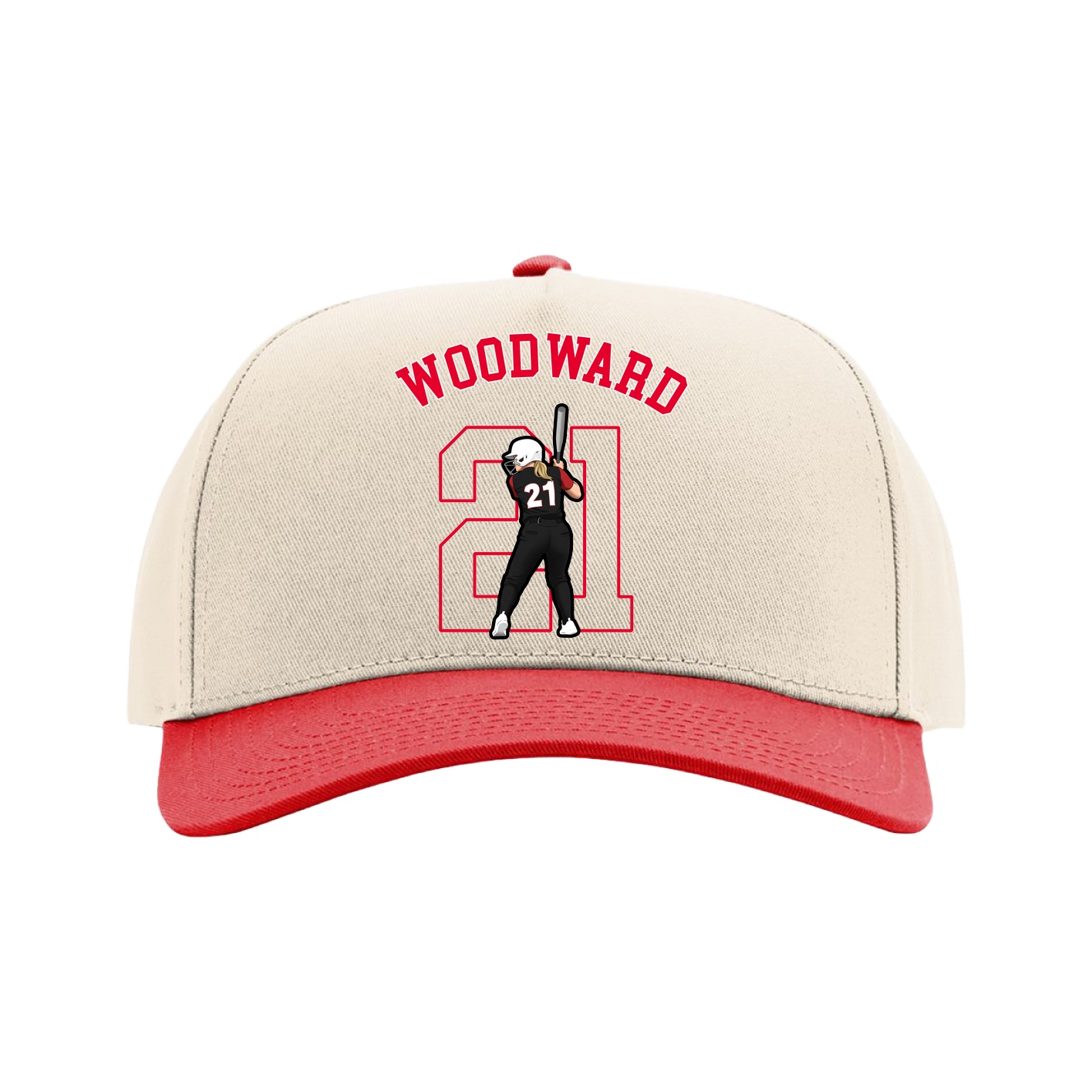 Full Fabric Five-Panel Champ Cap — Shirsey Arch in Cream/Red
