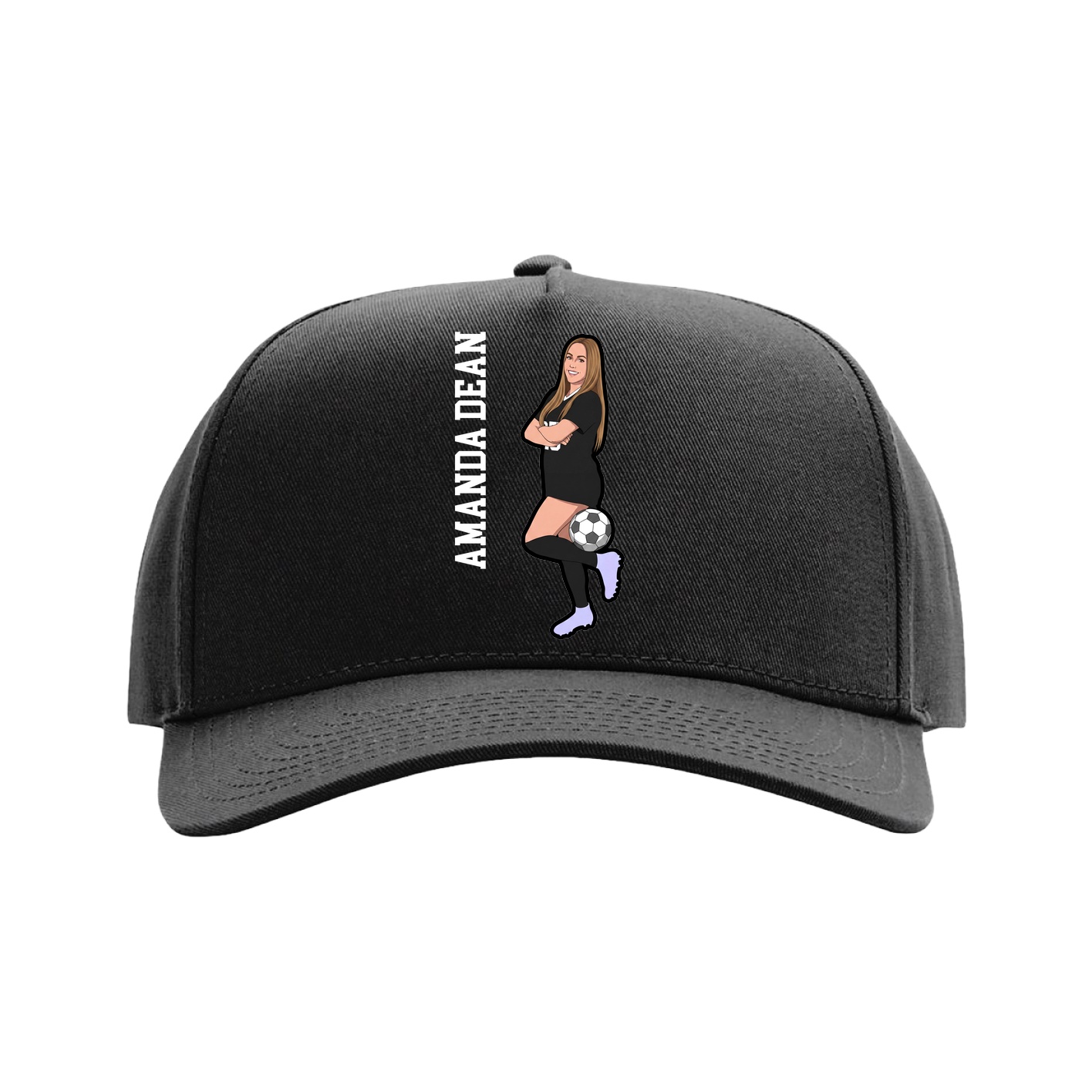 Full Fabric Five-Panel Champ Cap — Name Vertical in Black