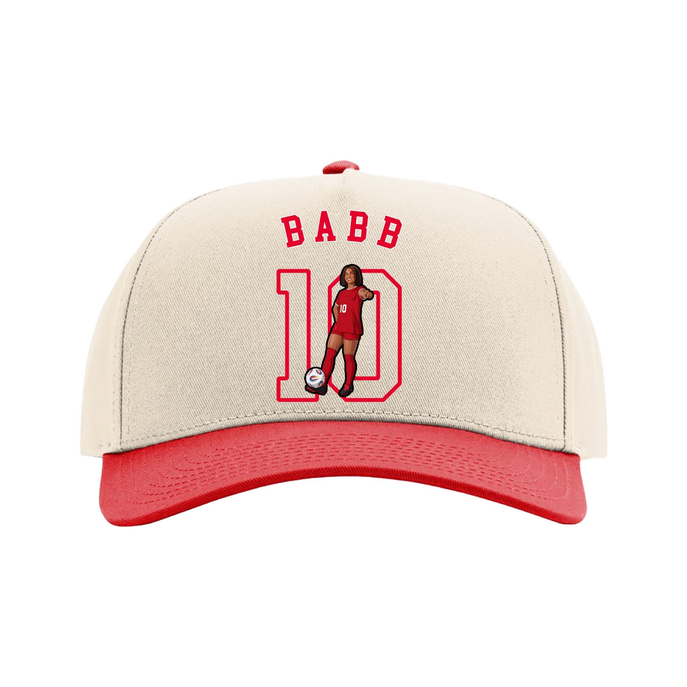 Full Fabric Five-Panel Champ Cap — Shirsey Arch in Cream/Red