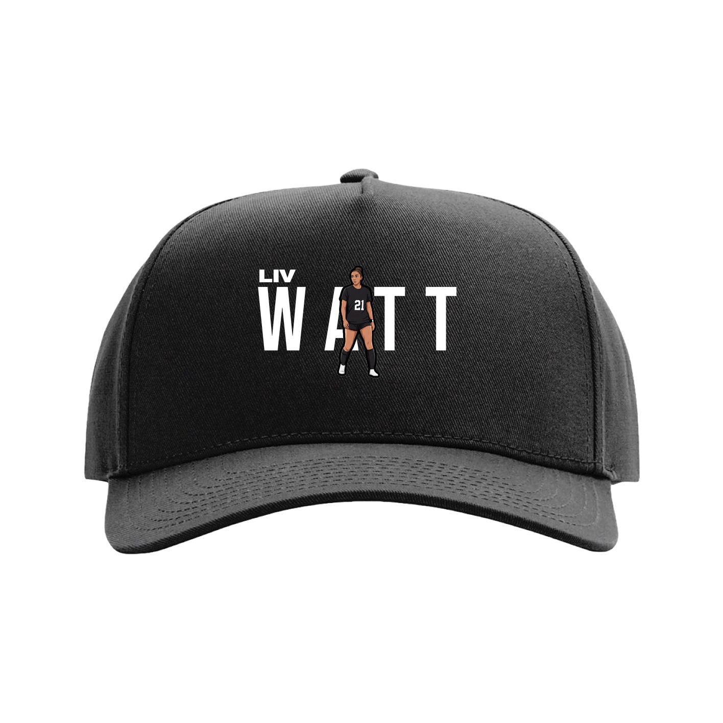 Full Fabric Five-Panel Champ Cap — Player Name in Black