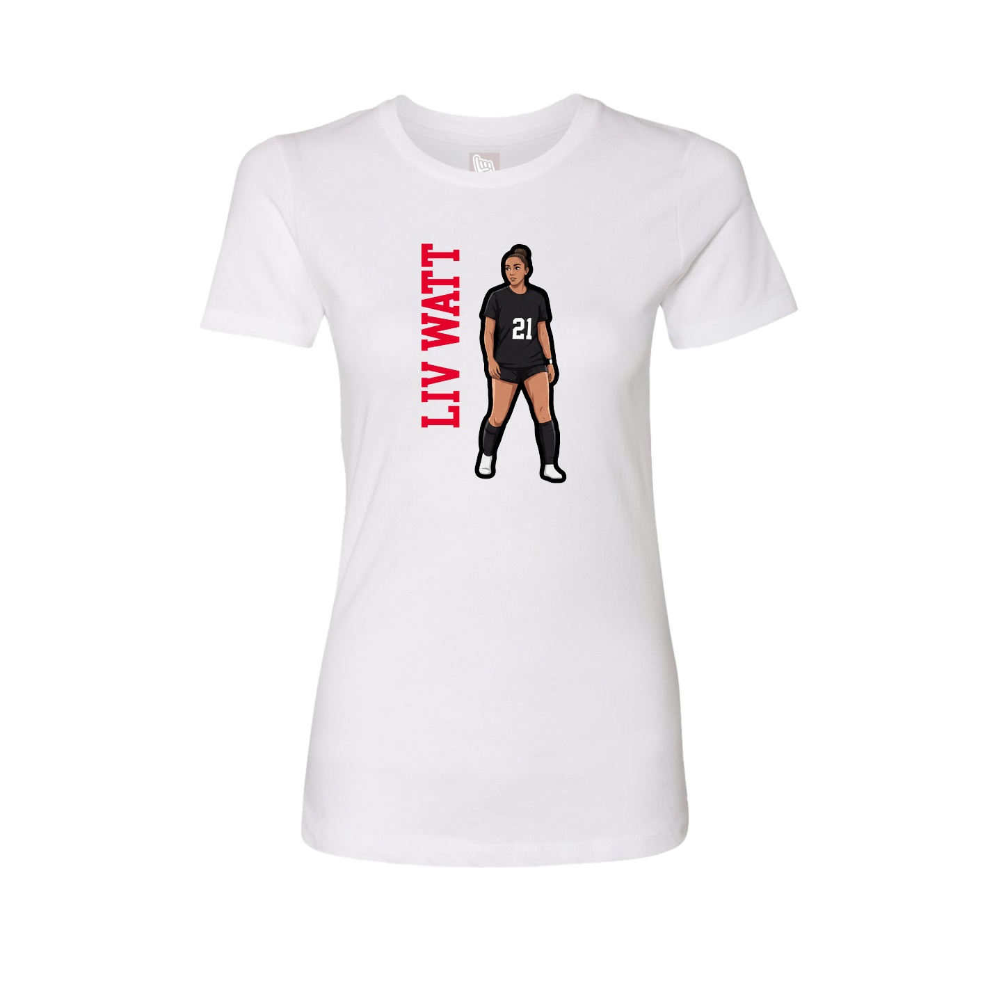 Fitted Women's Tee — Name Vertical in White