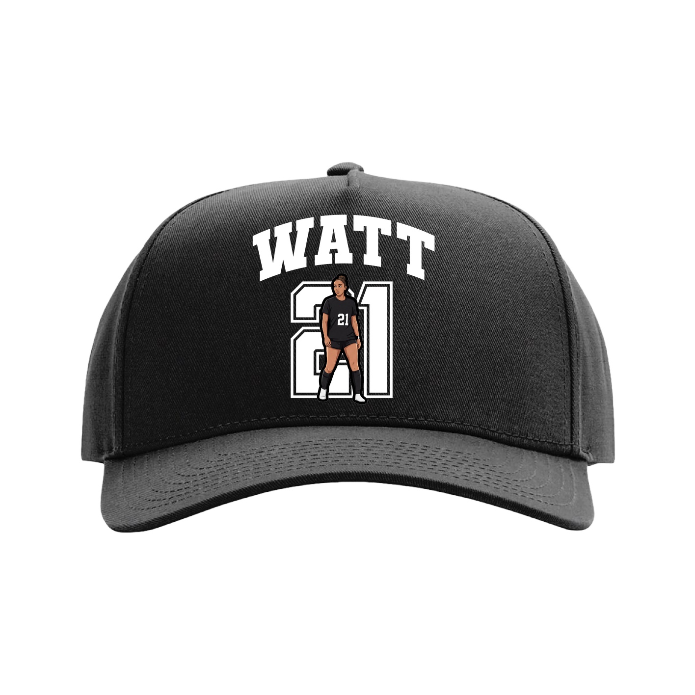 Full Fabric Five-Panel Champ Cap — Number in Black