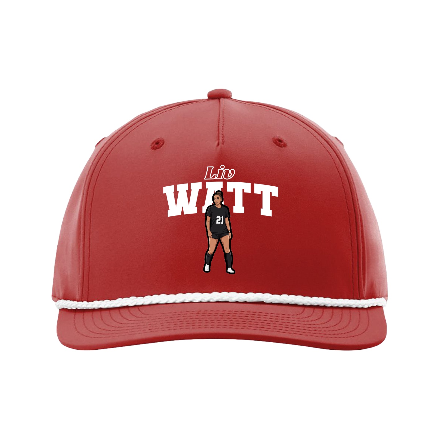 Five-Panel Classic Rope Cap — Name Arch in Red