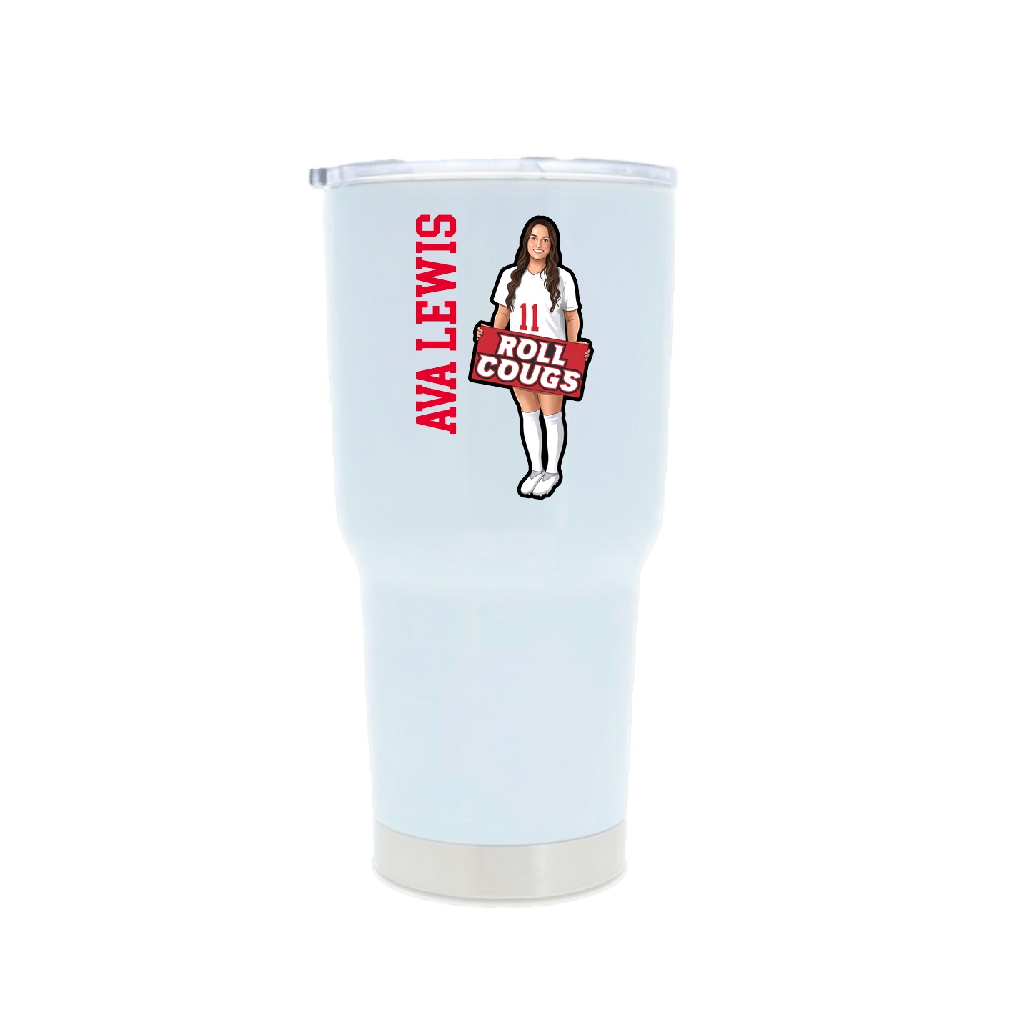 30oz Stainless Steel Tumbler — Name Vertical in White