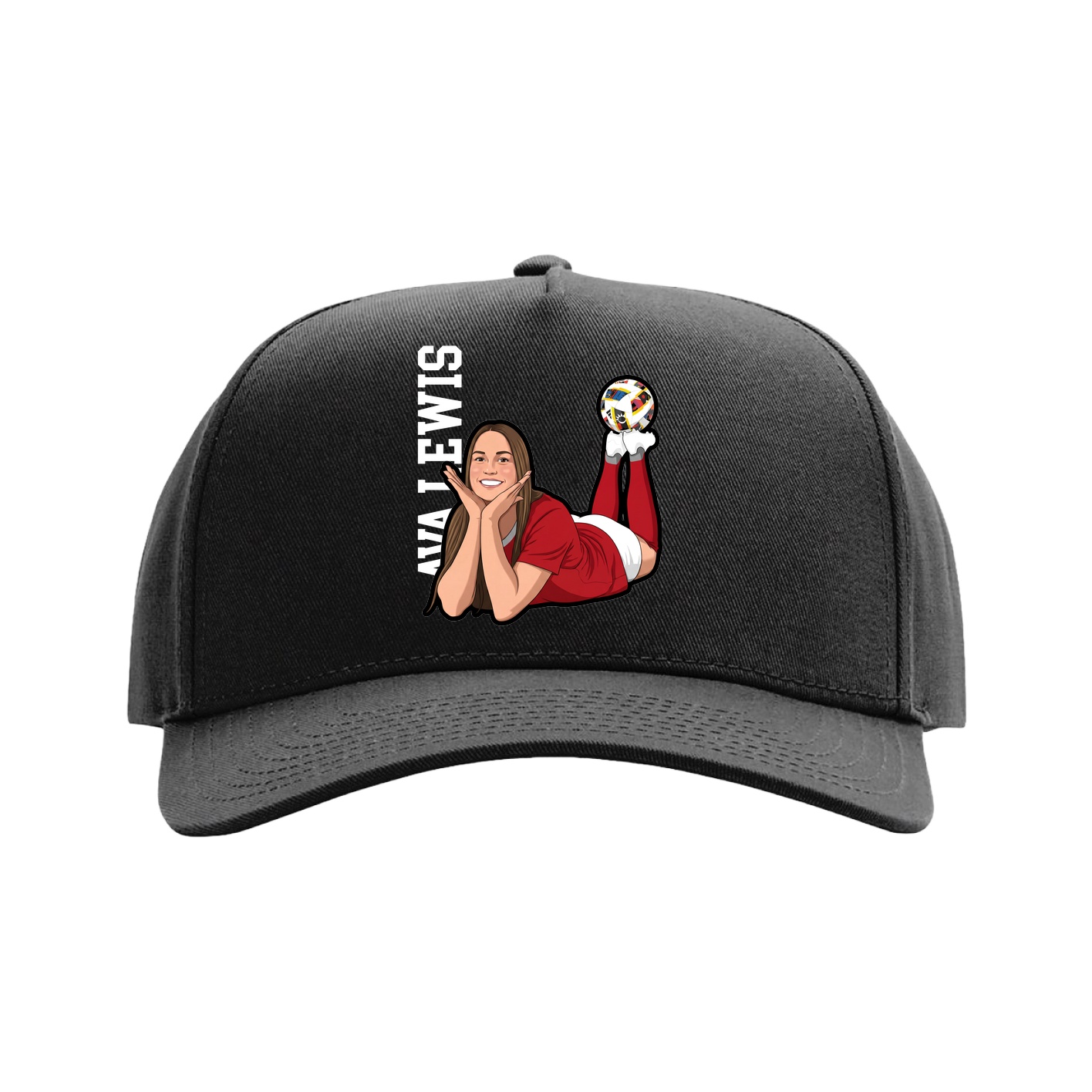 Full Fabric Five-Panel Champ Cap — Name Vertical in Black