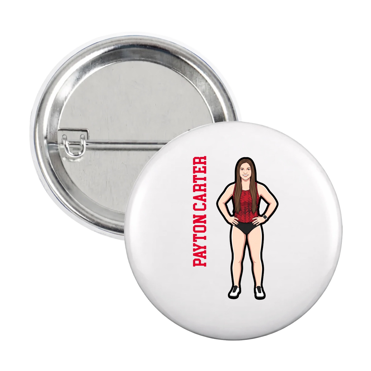 Game Day Button — Name Vertical in White