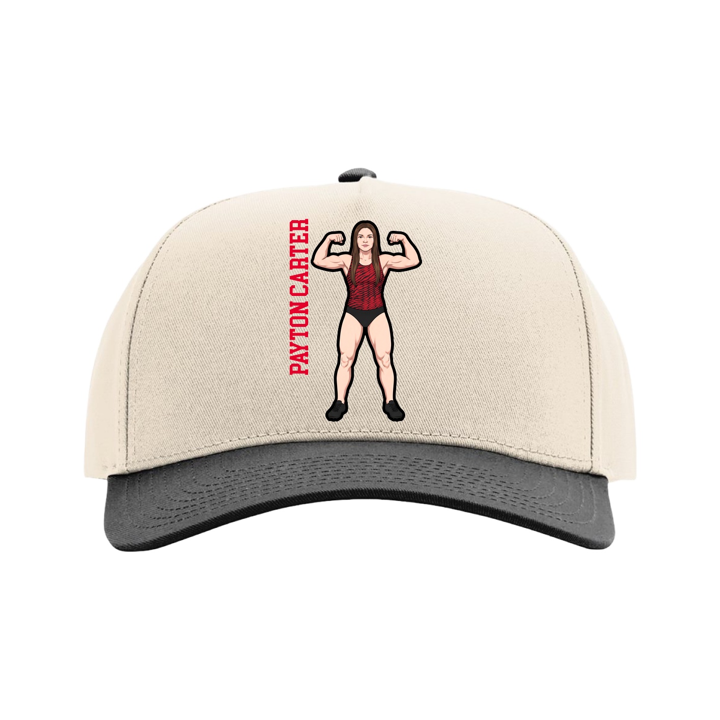 Full Fabric Five-Panel Champ Cap — Name Vertical in Cream/Black