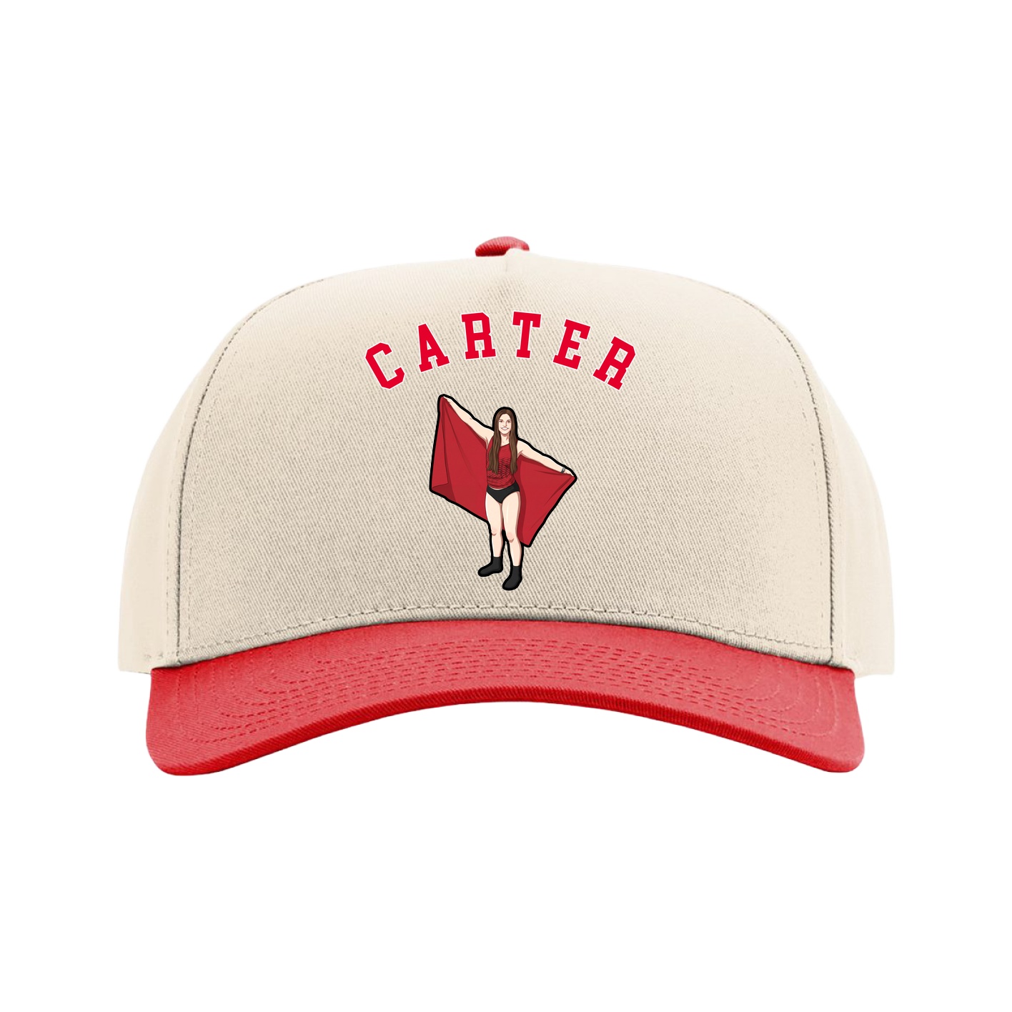 Full Fabric Five-Panel Champ Cap — Shirsey Arch in Cream/Red