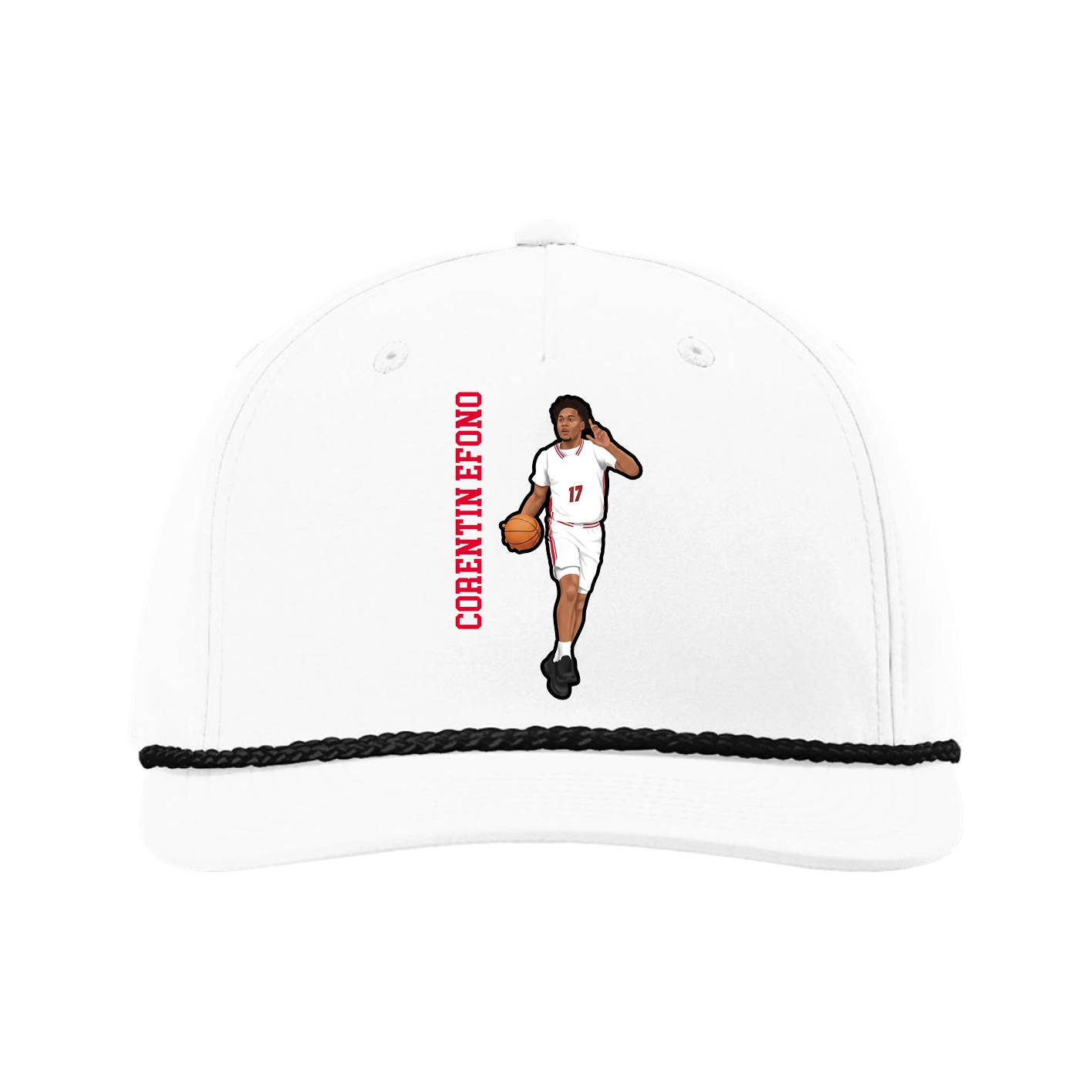 Five-Panel Classic Rope Cap — Name Vertical in White