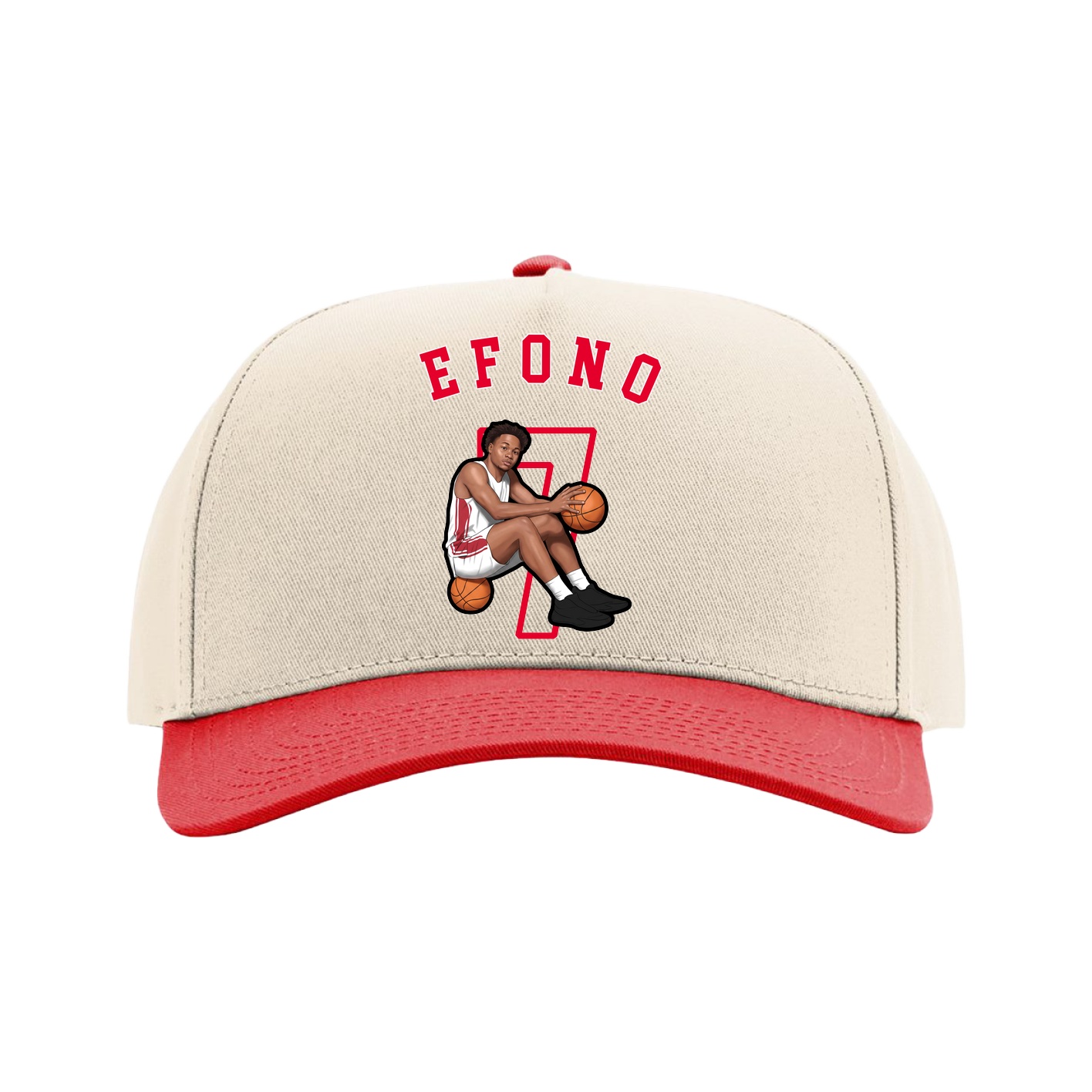 Full Fabric Five-Panel Champ Cap — Shirsey Arch in Cream/Red