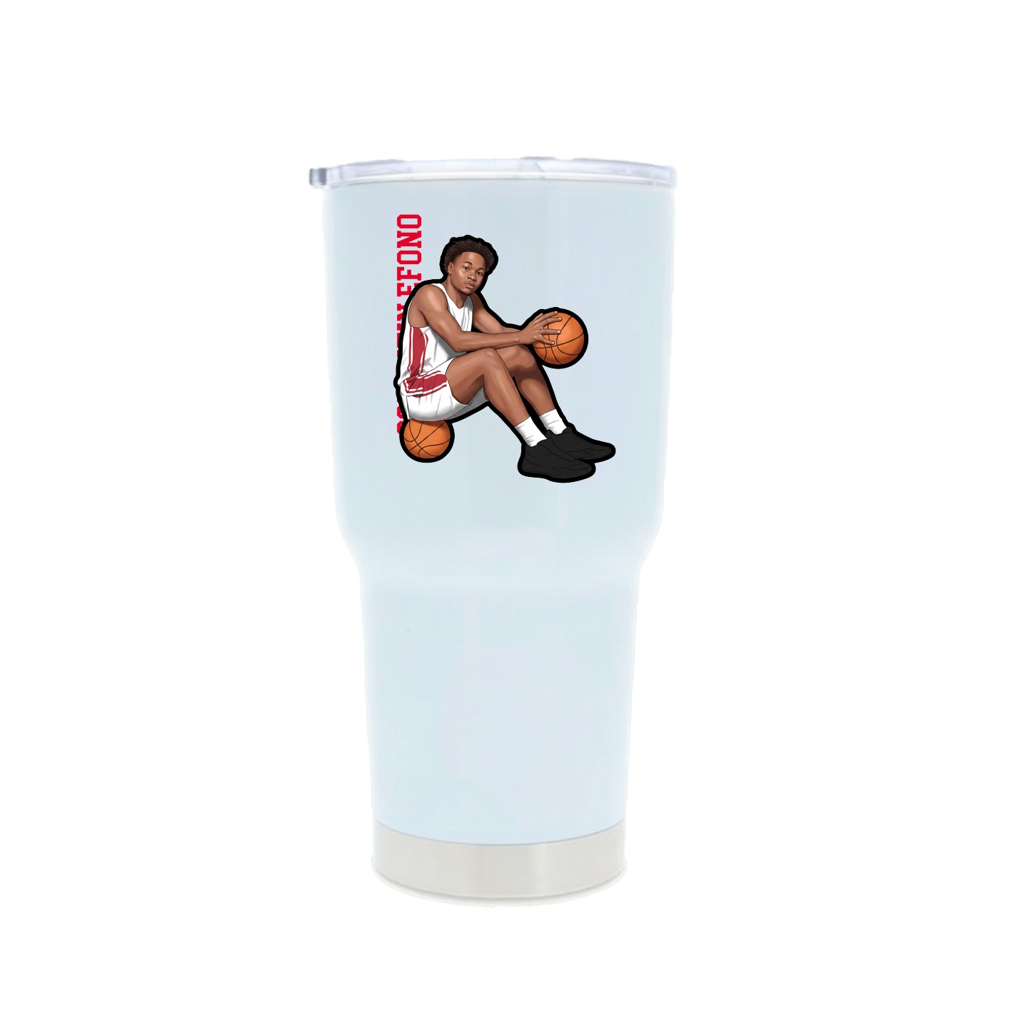30oz Stainless Steel Tumbler — Name Vertical in White