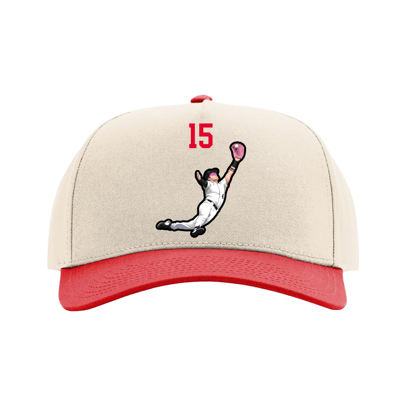 Full Fabric Five-Panel Champ Cap — Number Top in Cream/Red