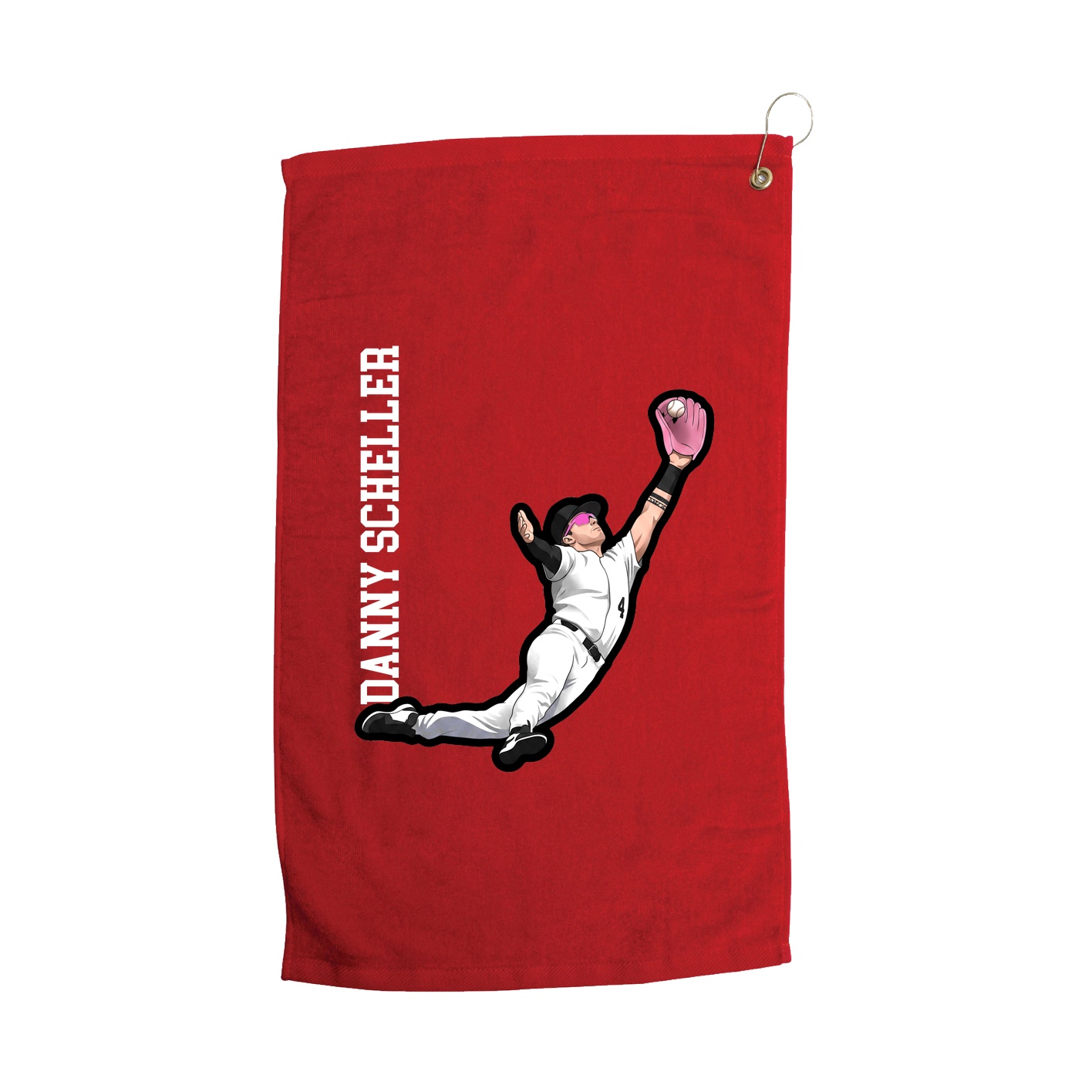 Golf Towel — Name Vertical in Red