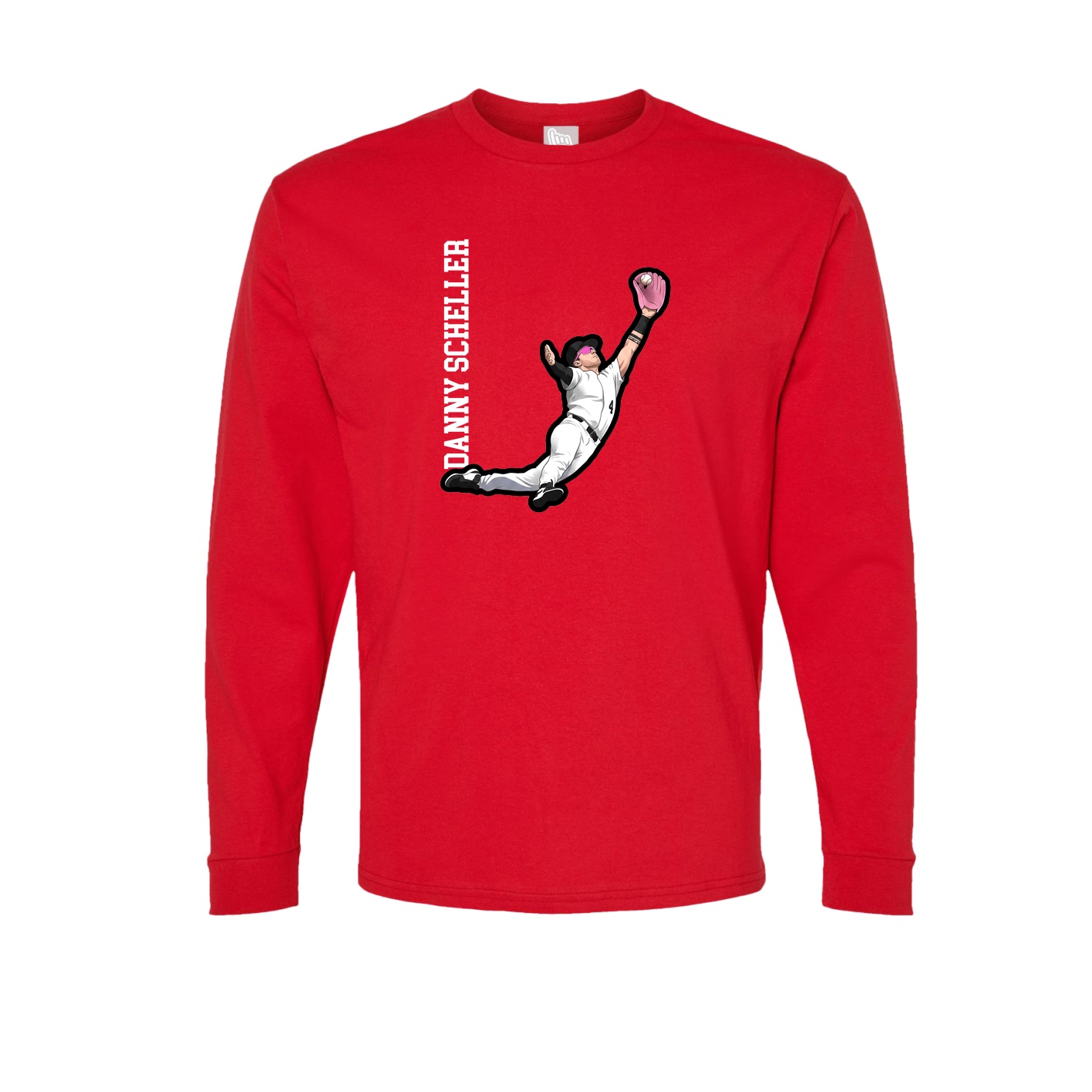 Long Sleeve Tee — Name Vertical in Red