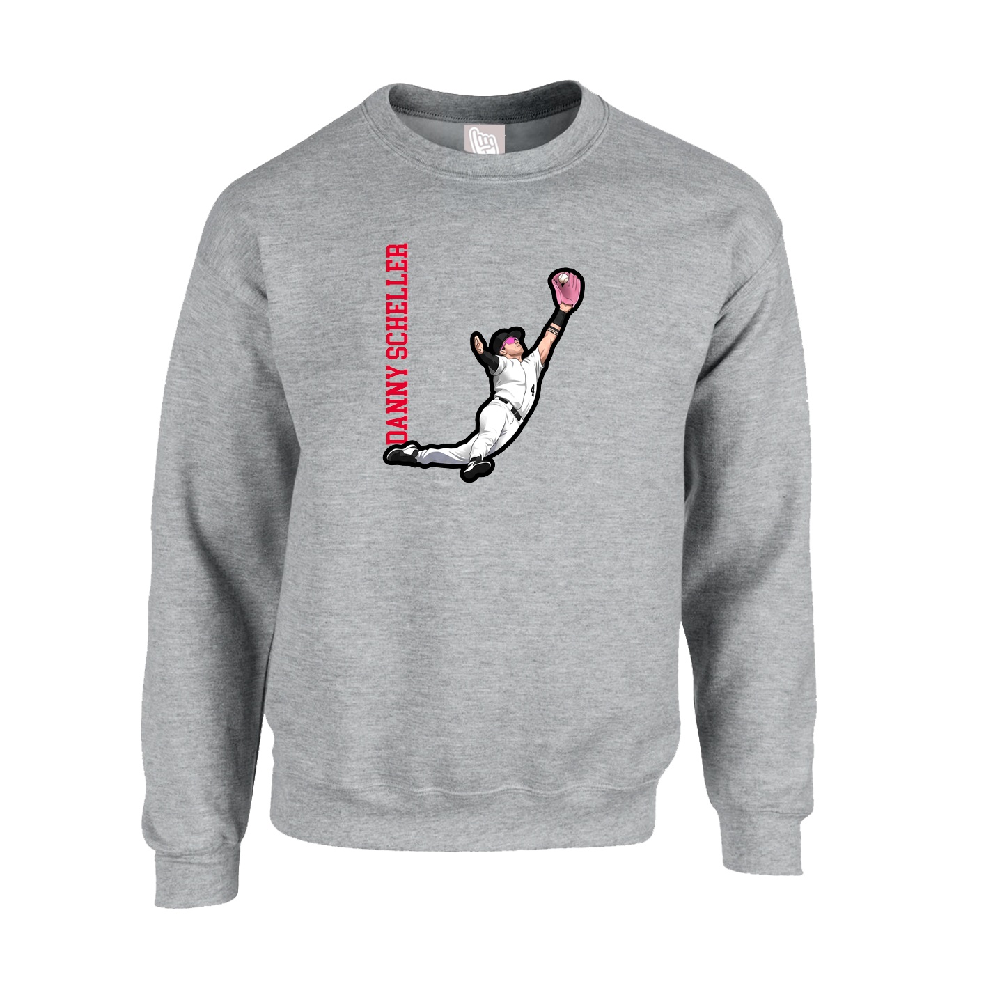 Fleece Crew — Name Vertical in Grey