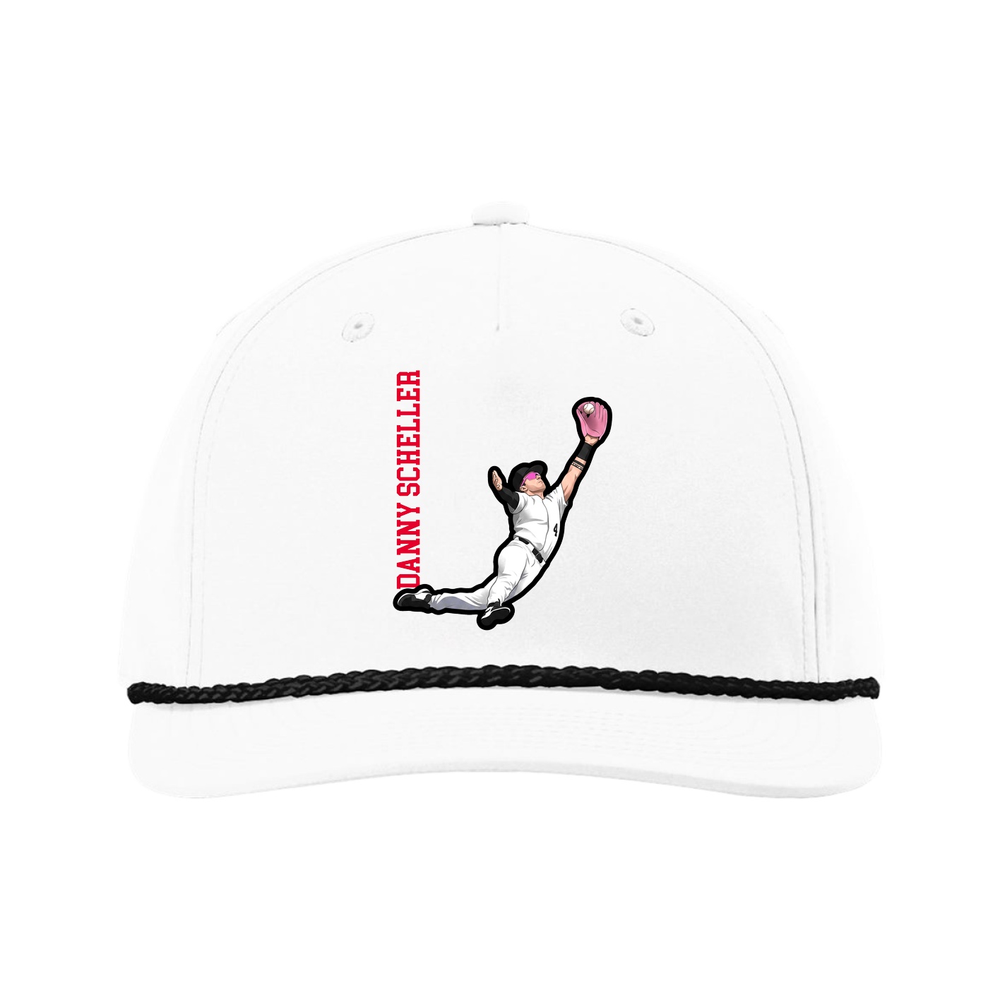 Five-Panel Classic Rope Cap — Name Vertical in White