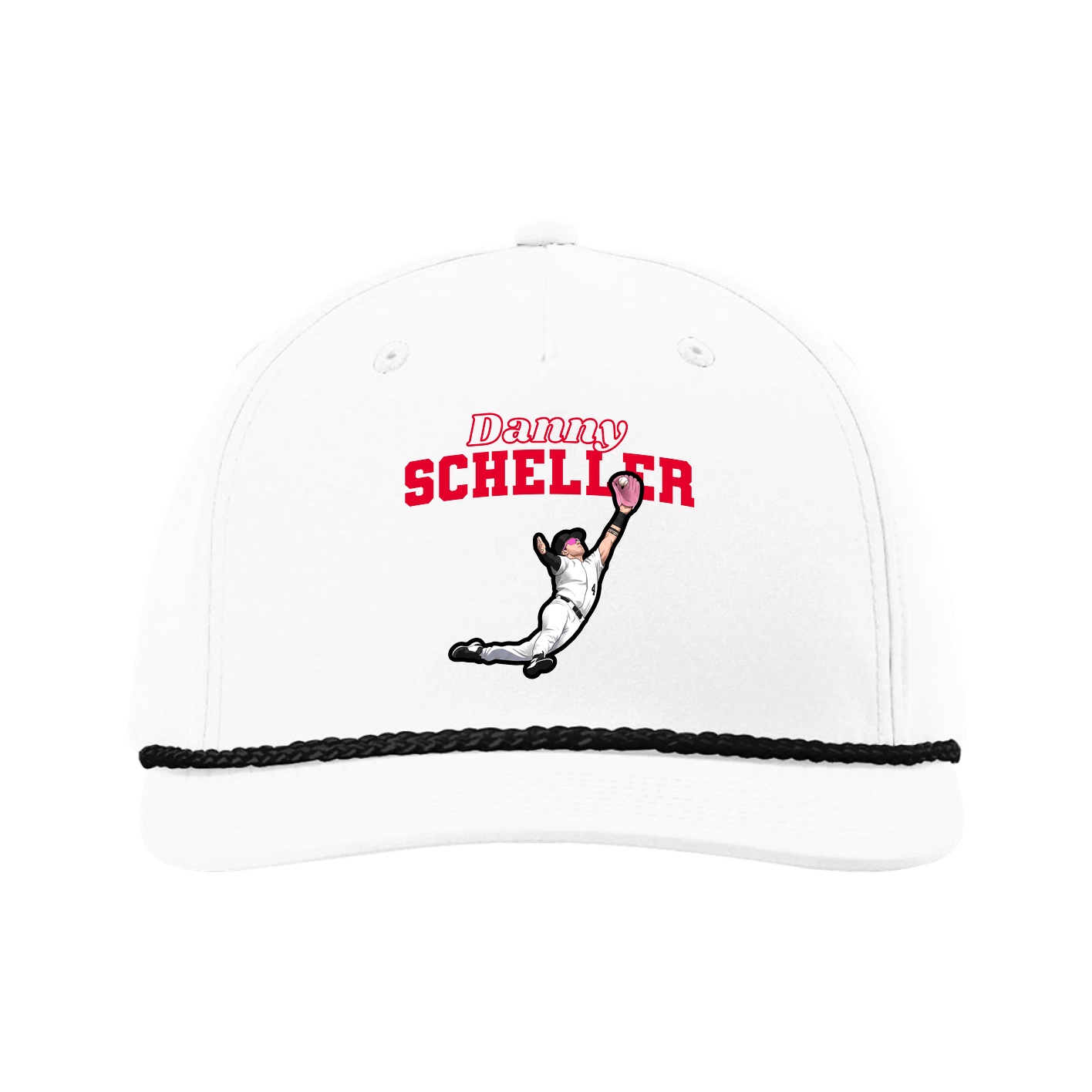 Five-Panel Classic Rope Cap — Name Arch in White