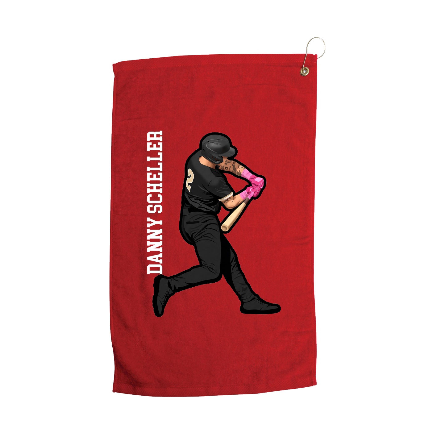 Golf Towel — Name Vertical in Red