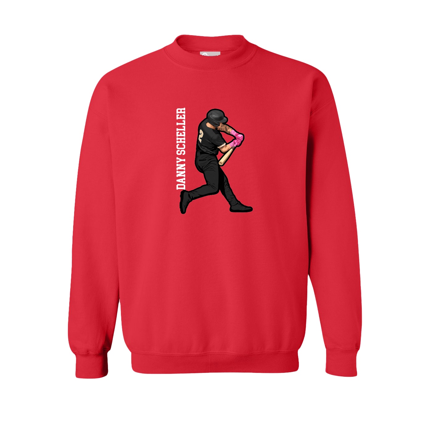 Fleece Crew — Name Vertical in Red