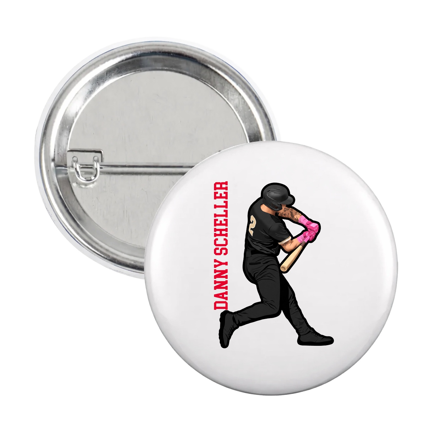 Game Day Button — Name Vertical in White