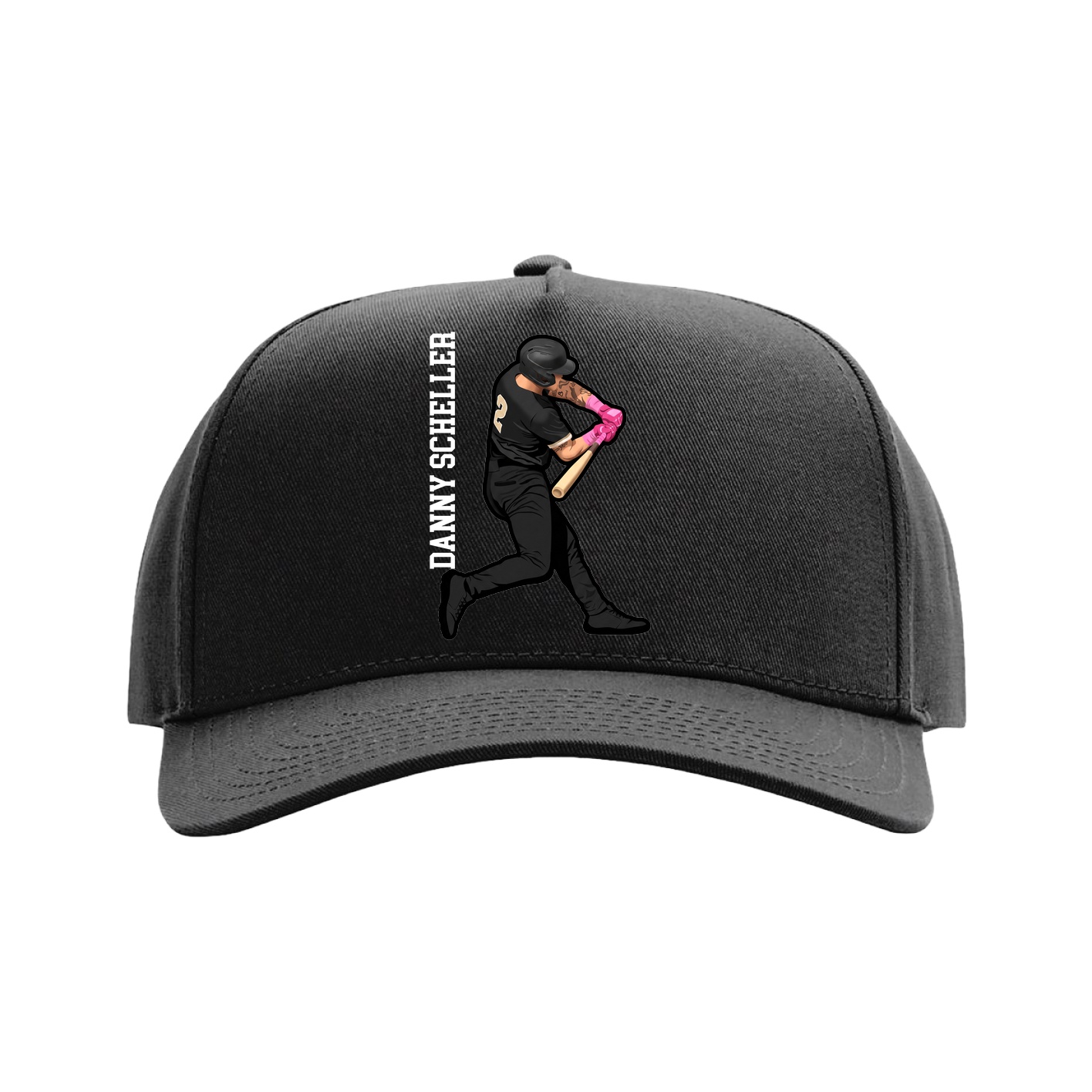 Full Fabric Five-Panel Champ Cap — Name Vertical in Black