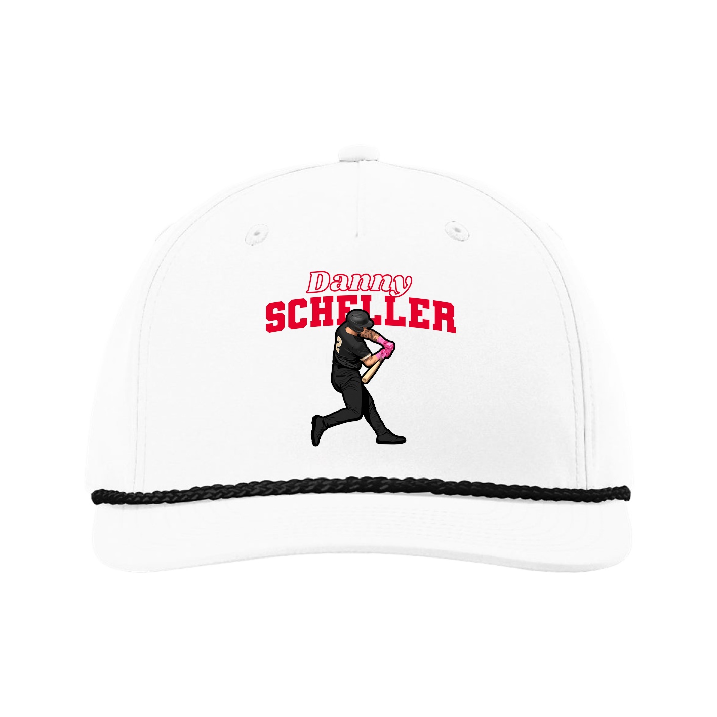 Five-Panel Classic Rope Cap — Name Arch in White