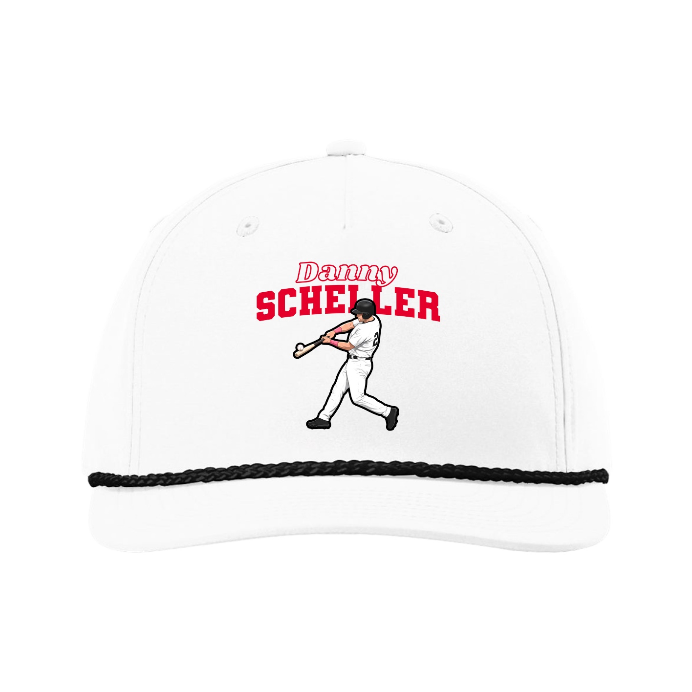 Five-Panel Classic Rope Cap — Name Arch in White