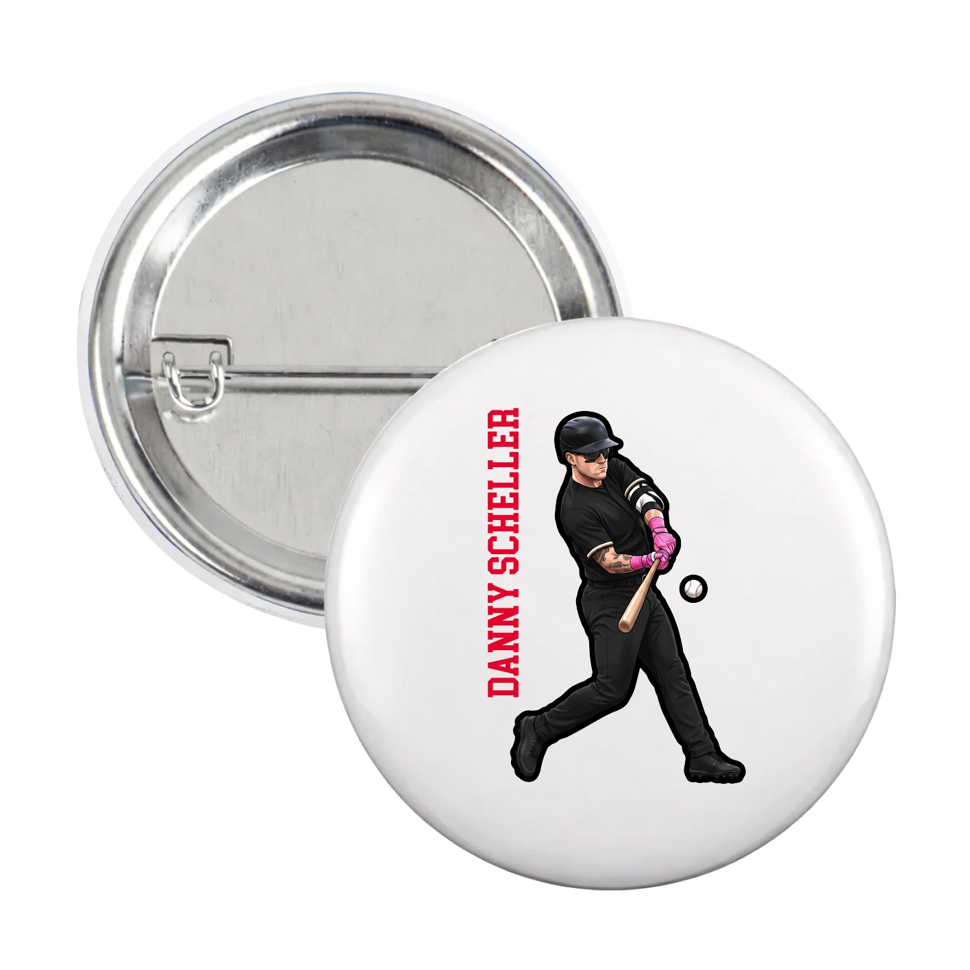Game Day Button — Name Vertical in White