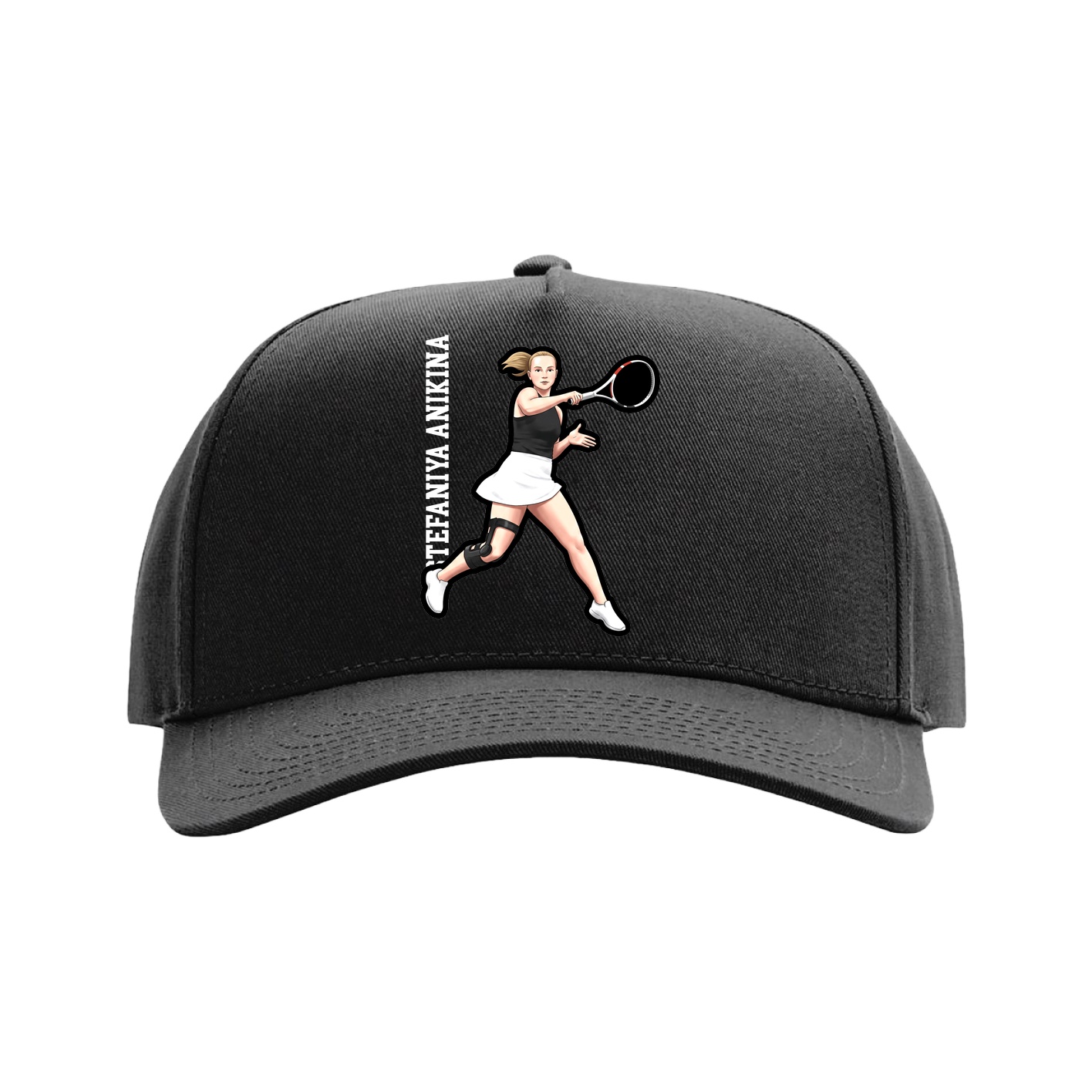 Full Fabric Five-Panel Champ Cap — Name Vertical in Black