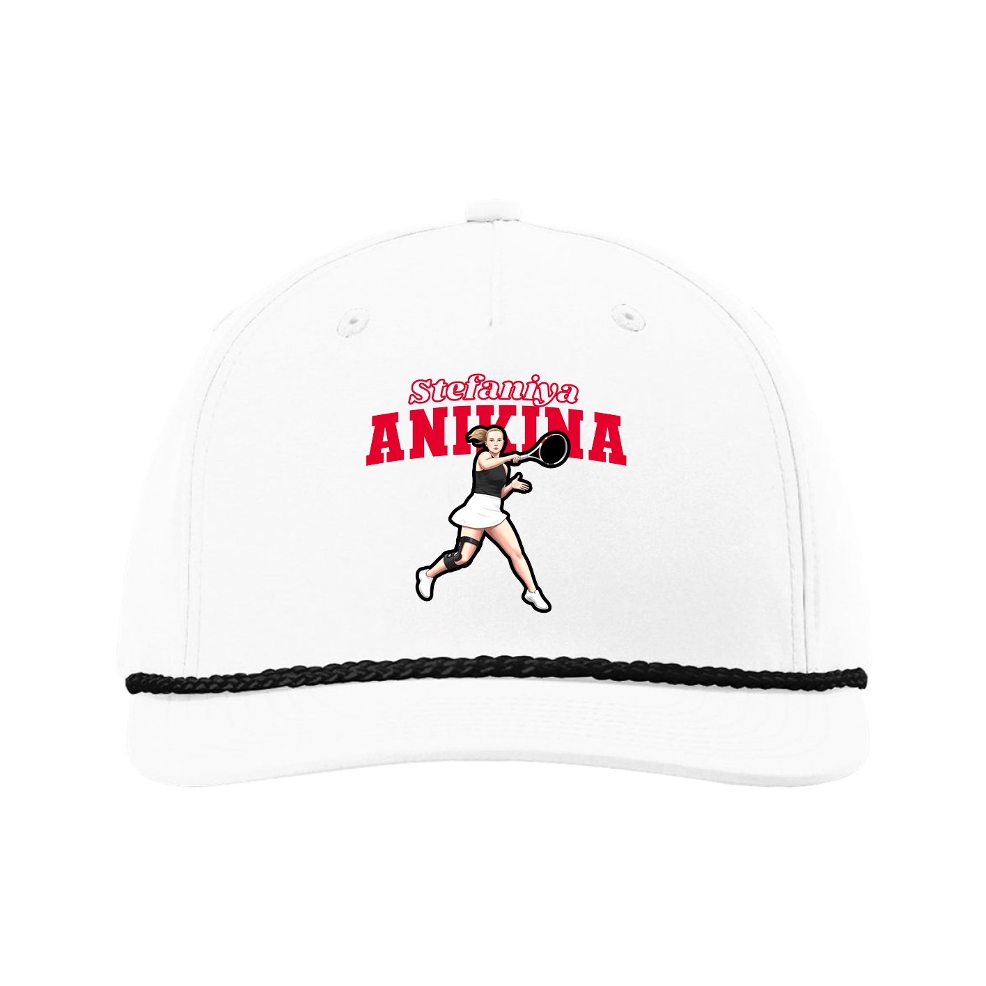 Five-Panel Classic Rope Cap — Name Arch in White