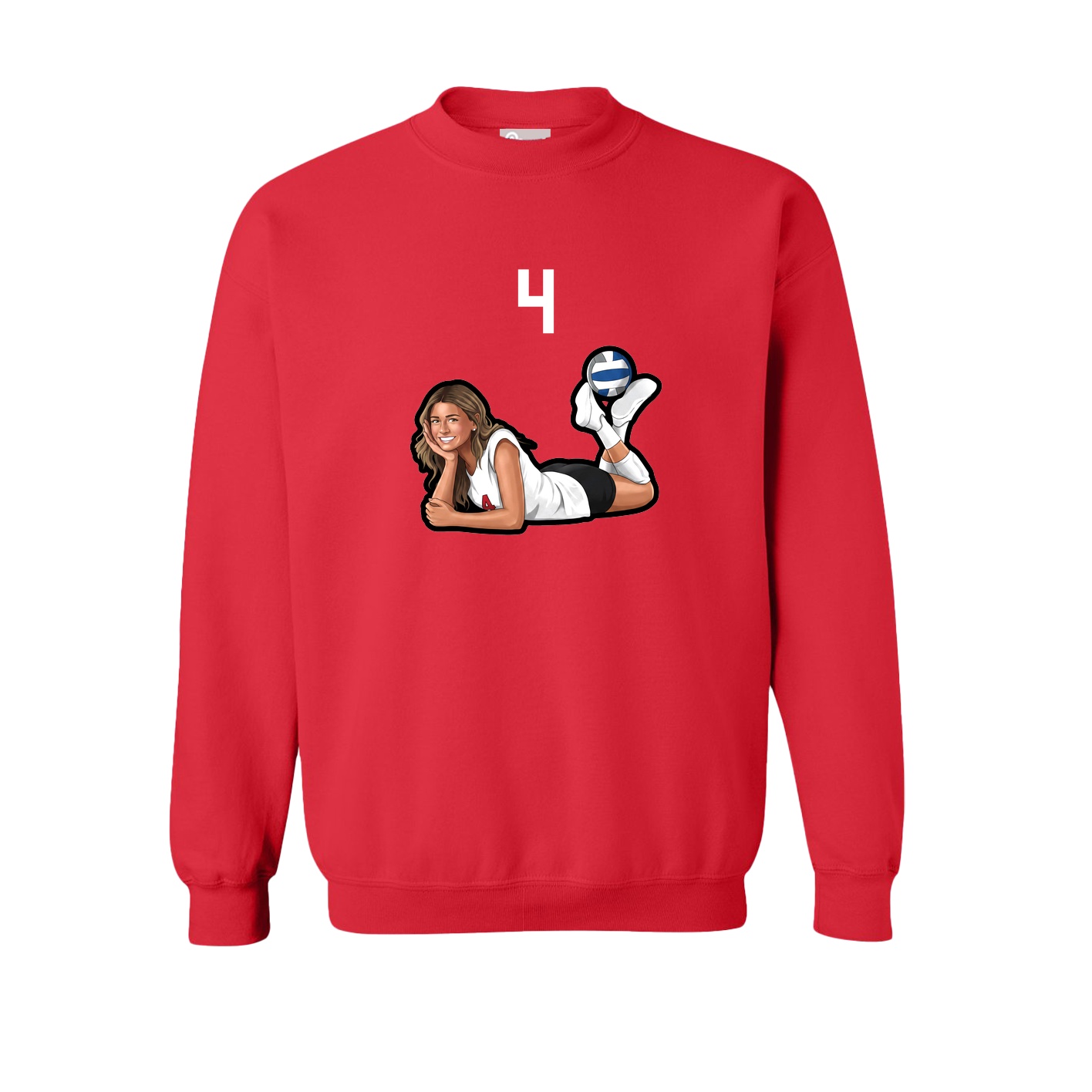 Fleece Crew — Number Top in Red