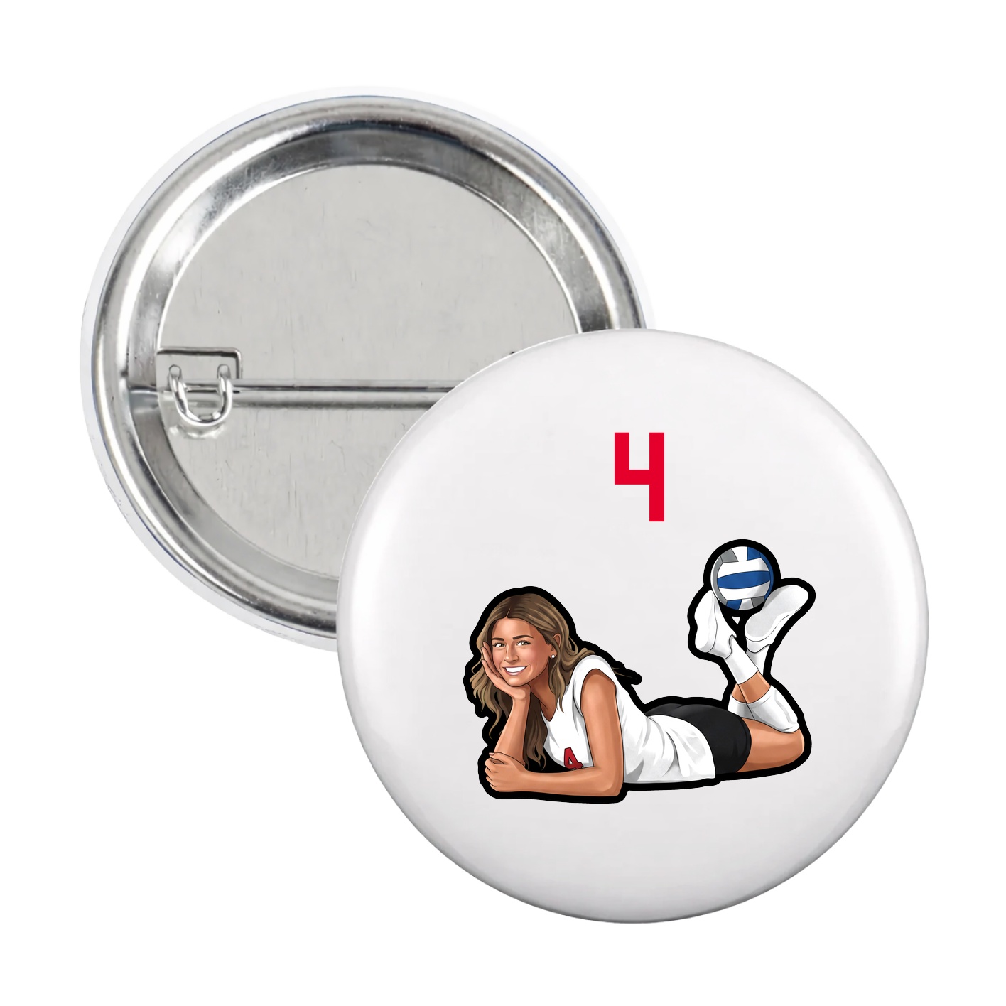 Game Day Button — Number Top in White