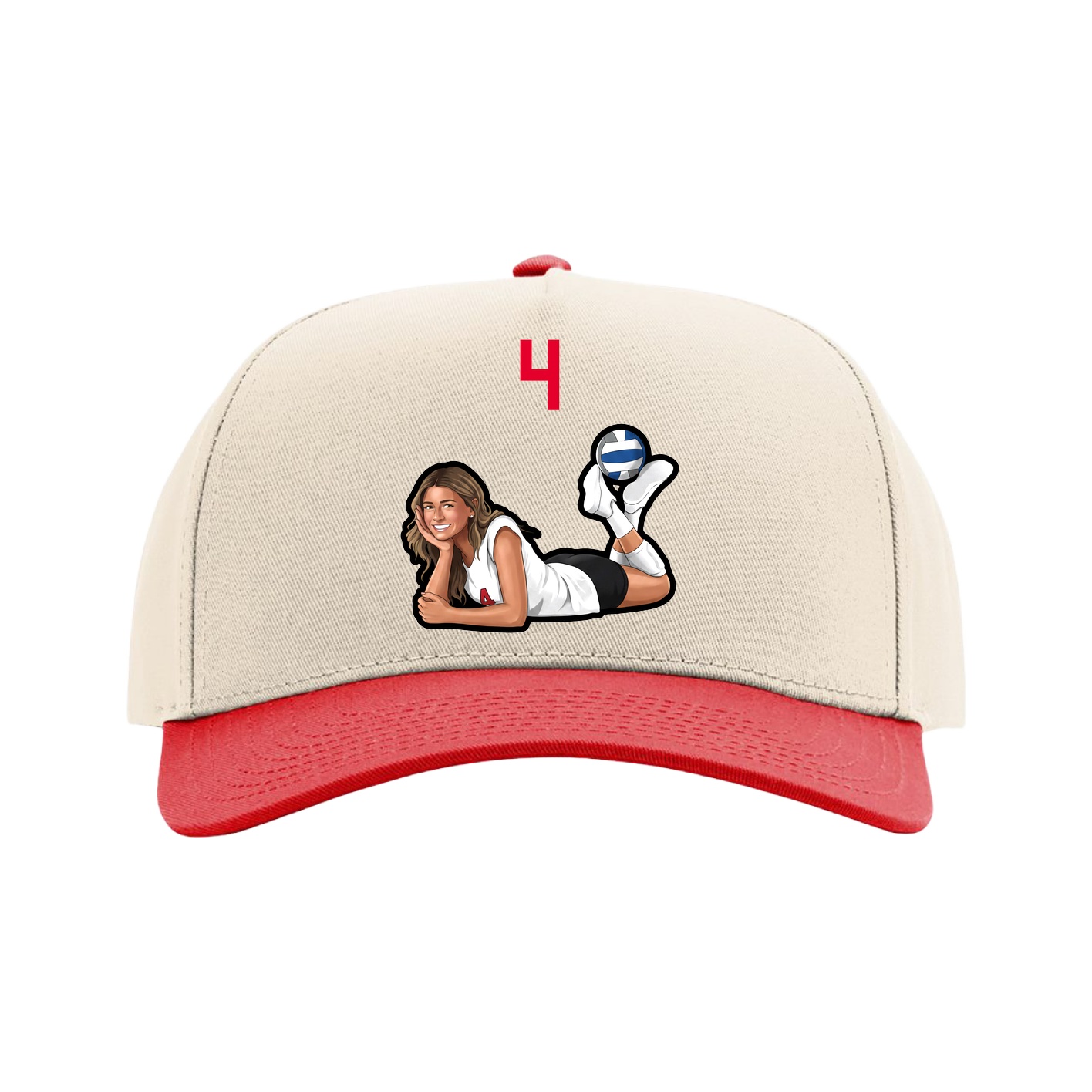 Full Fabric Five-Panel Champ Cap — Number Top in Cream/Red