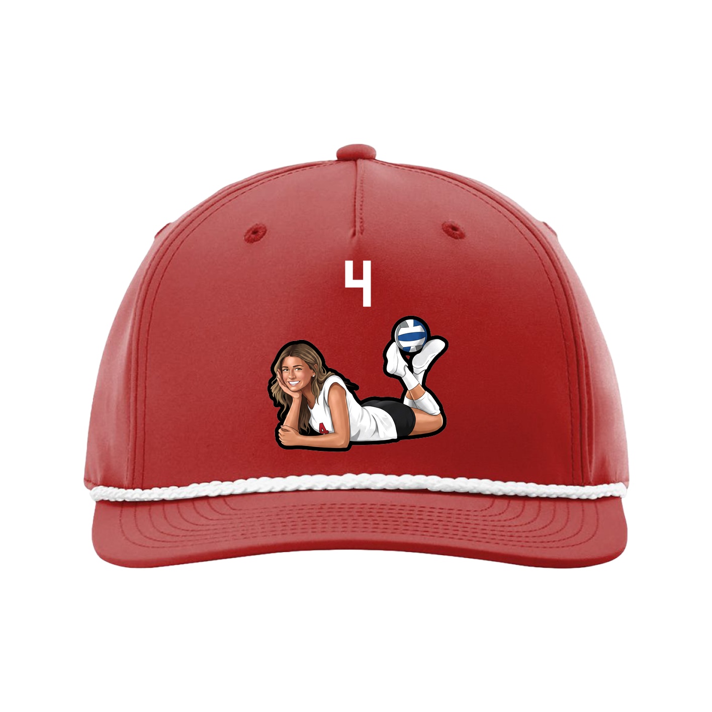 Five-Panel Classic Rope Cap — Number Top in Red