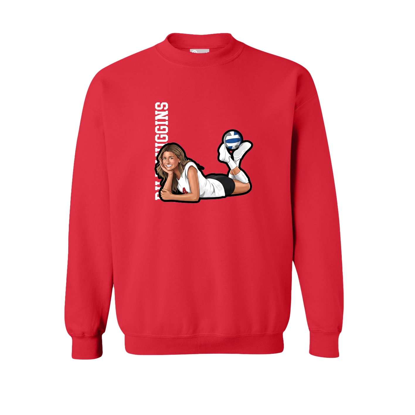 Fleece Crew — Name Vertical in Red