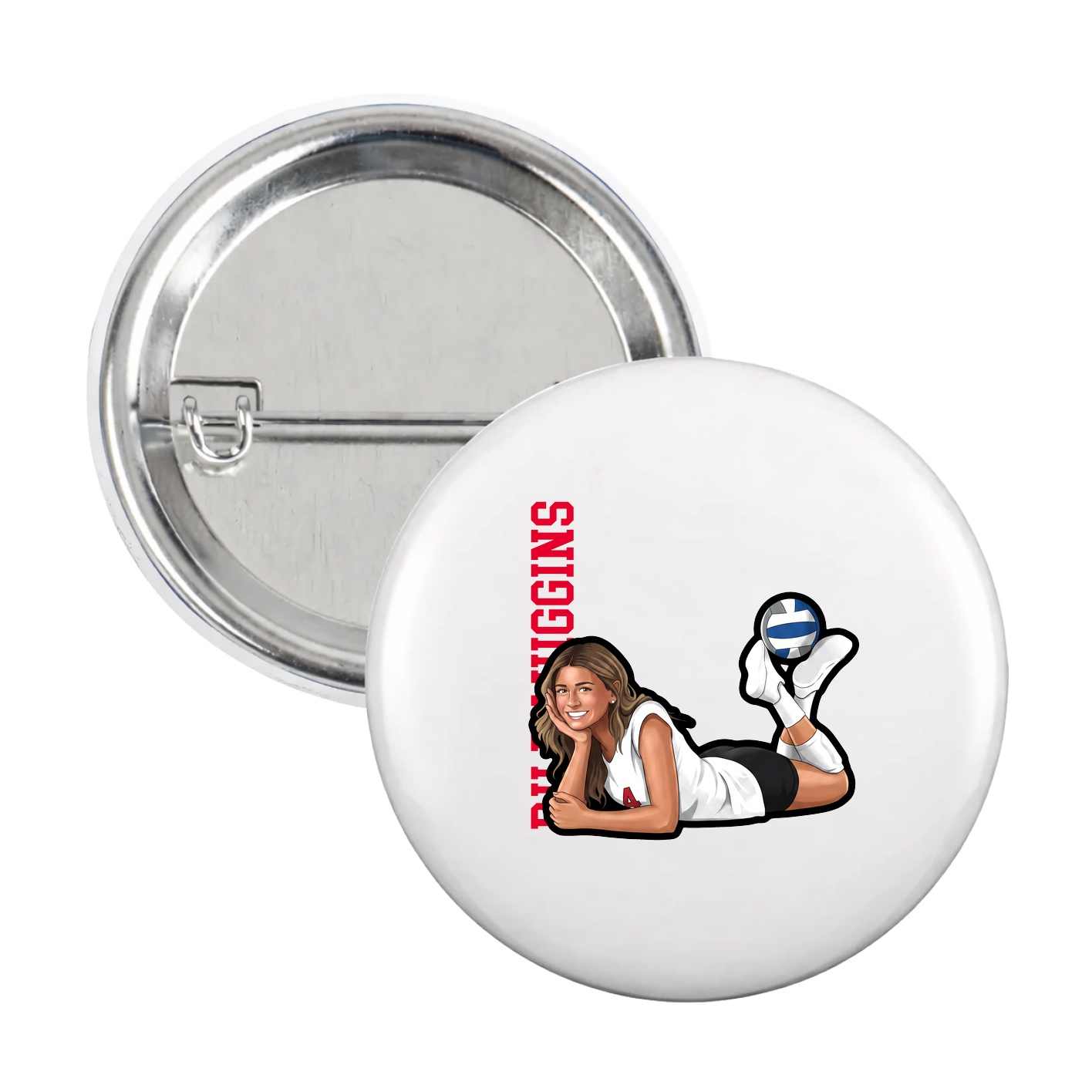 Game Day Button — Name Vertical in White