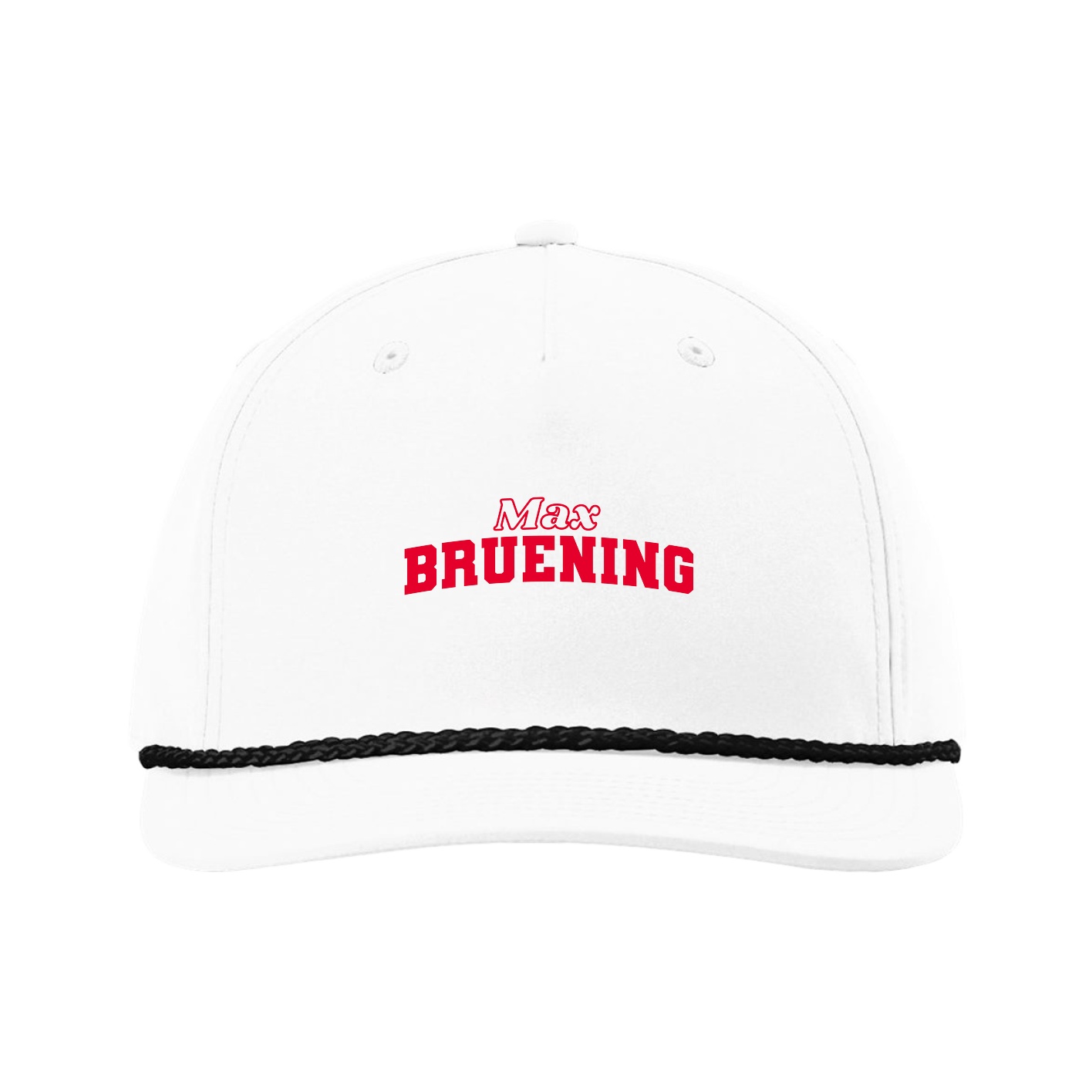 Five-Panel Classic Rope Cap — Name Arch in White