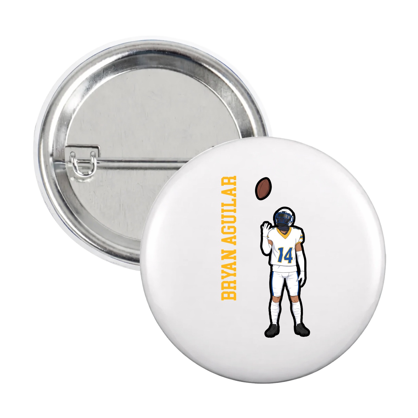 Game Day Button — Name Vertical in White