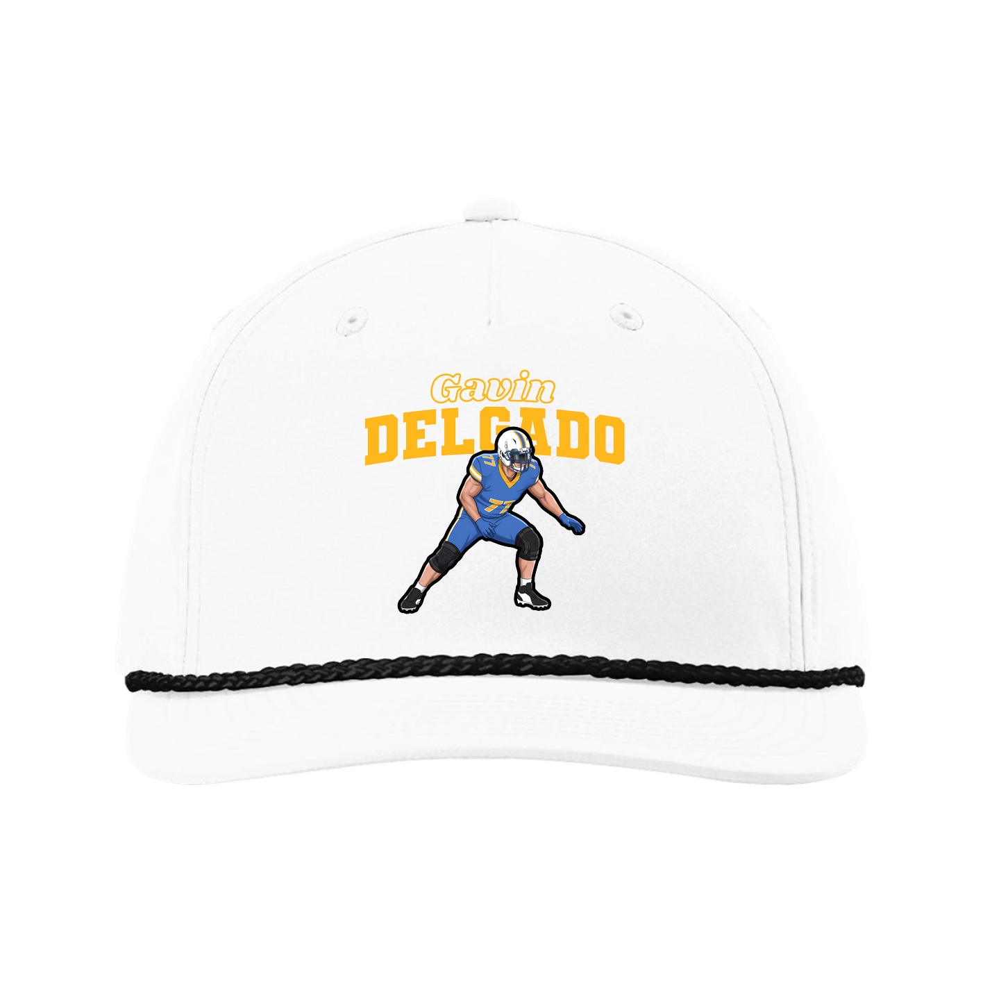 Five-Panel Classic Rope Cap — Name Arch in White