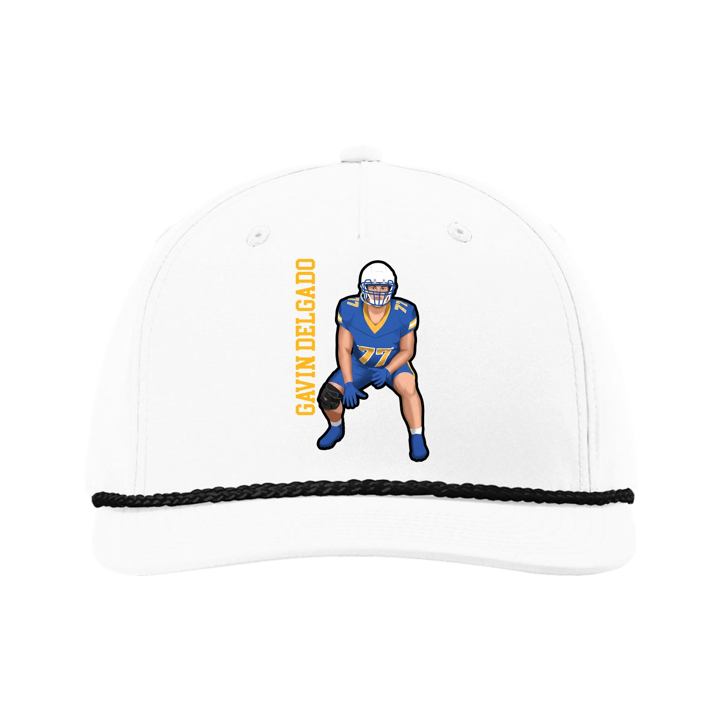 Five-Panel Classic Rope Cap — Name Vertical in White