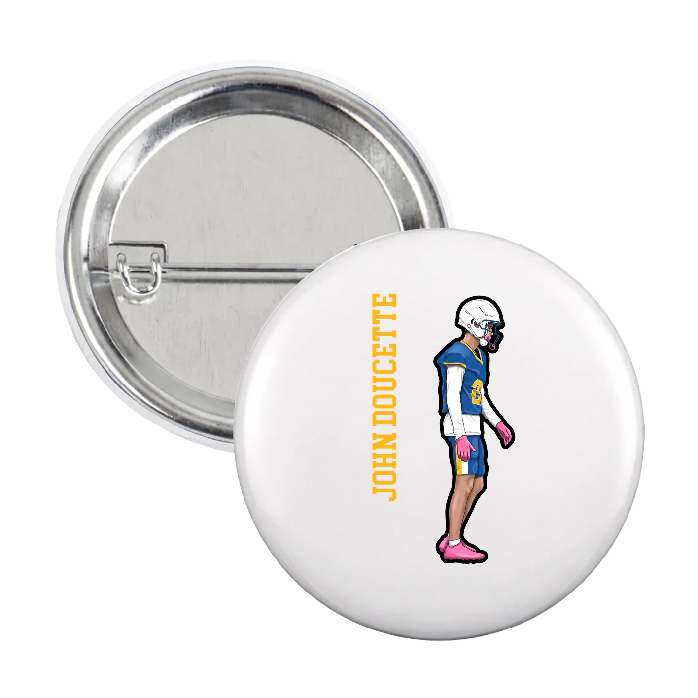 Game Day Button — Name Vertical in White