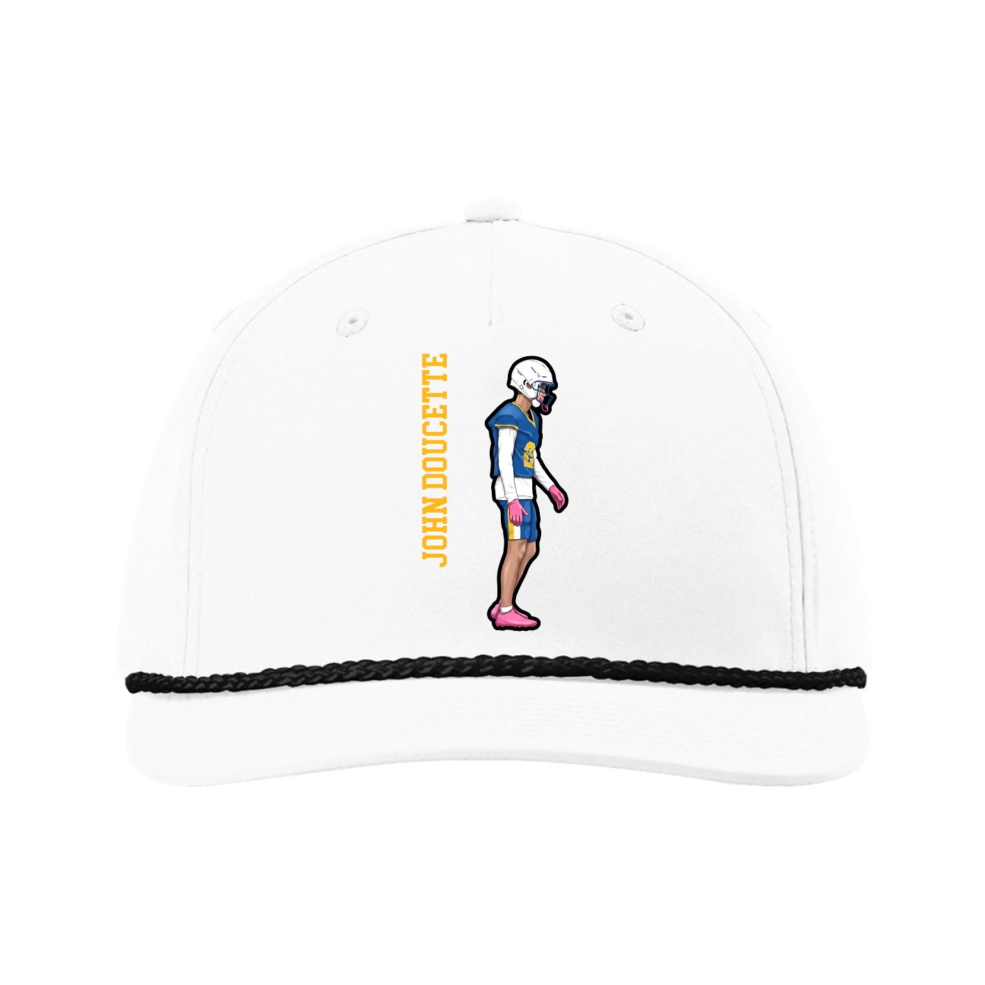 Five-Panel Classic Rope Cap — Name Vertical in White