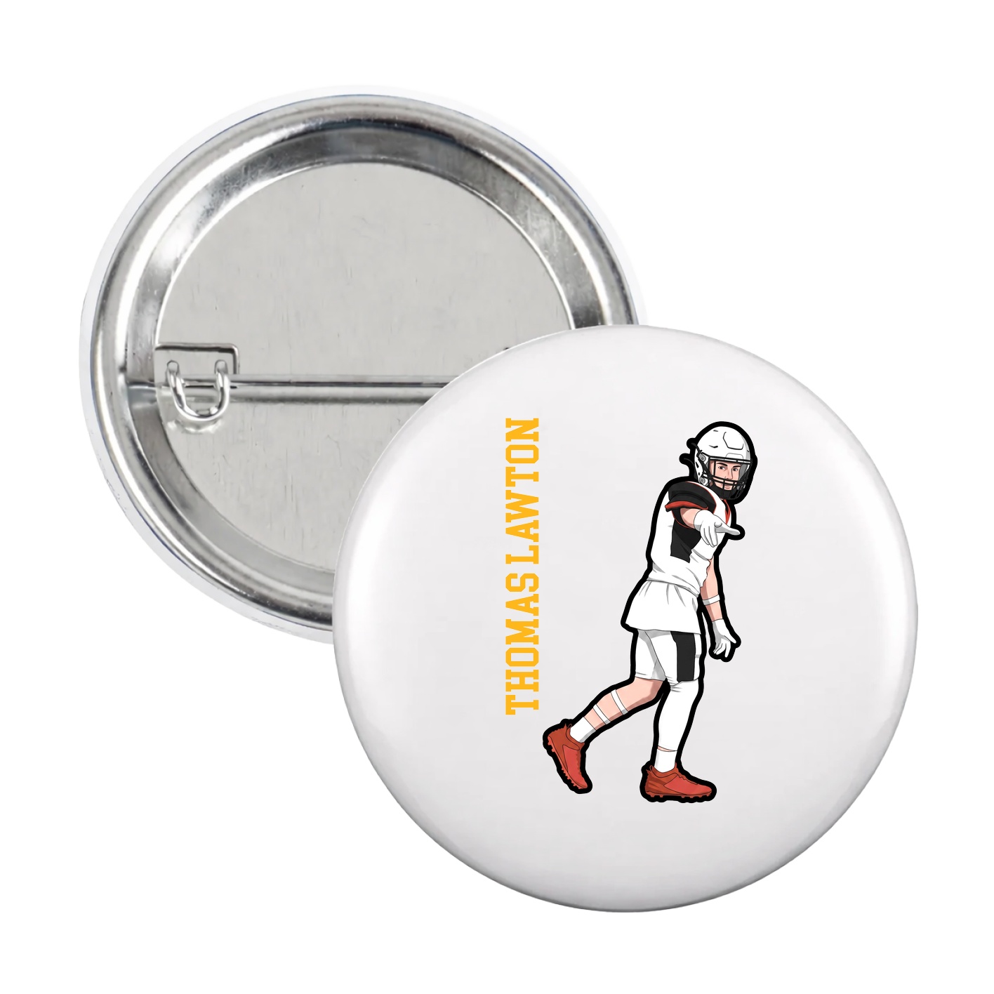 Game Day Button — Name Vertical in White