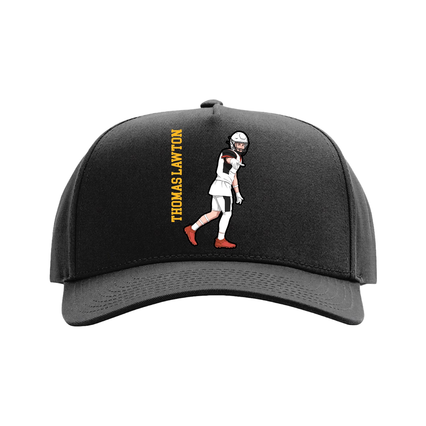 Full Fabric Five-Panel Champ Cap — Name Vertical in Black