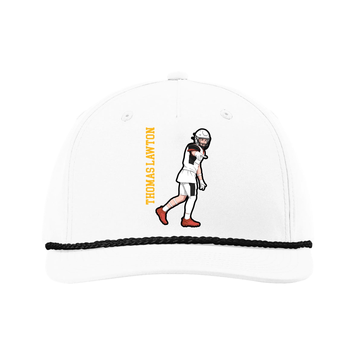 Five-Panel Classic Rope Cap — Name Vertical in White