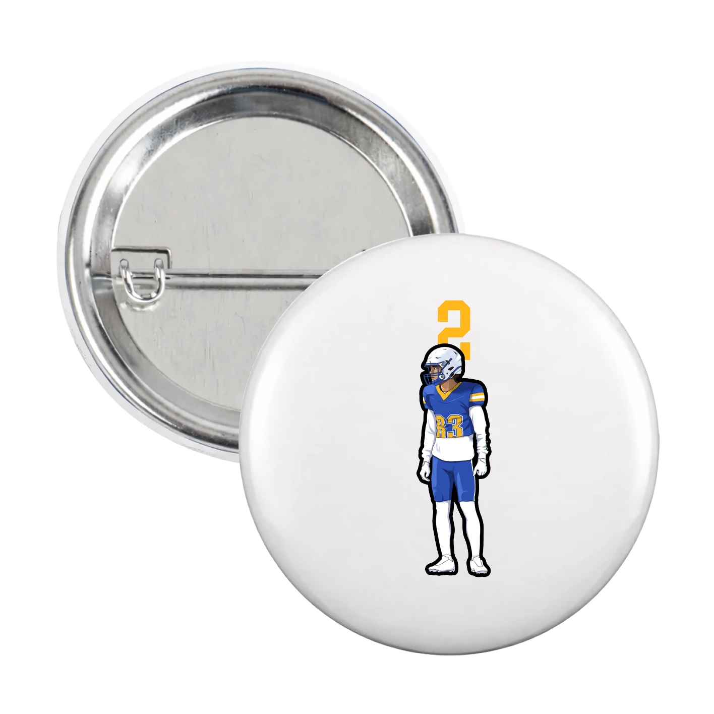 Game Day Button — Number Top in White